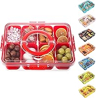 Vista 11 de Bandeja dividida para servir con tapa y asa - Snackle Box Contenedor de charcutería para bandejas de aperitivos portátiles, organizador para dulces