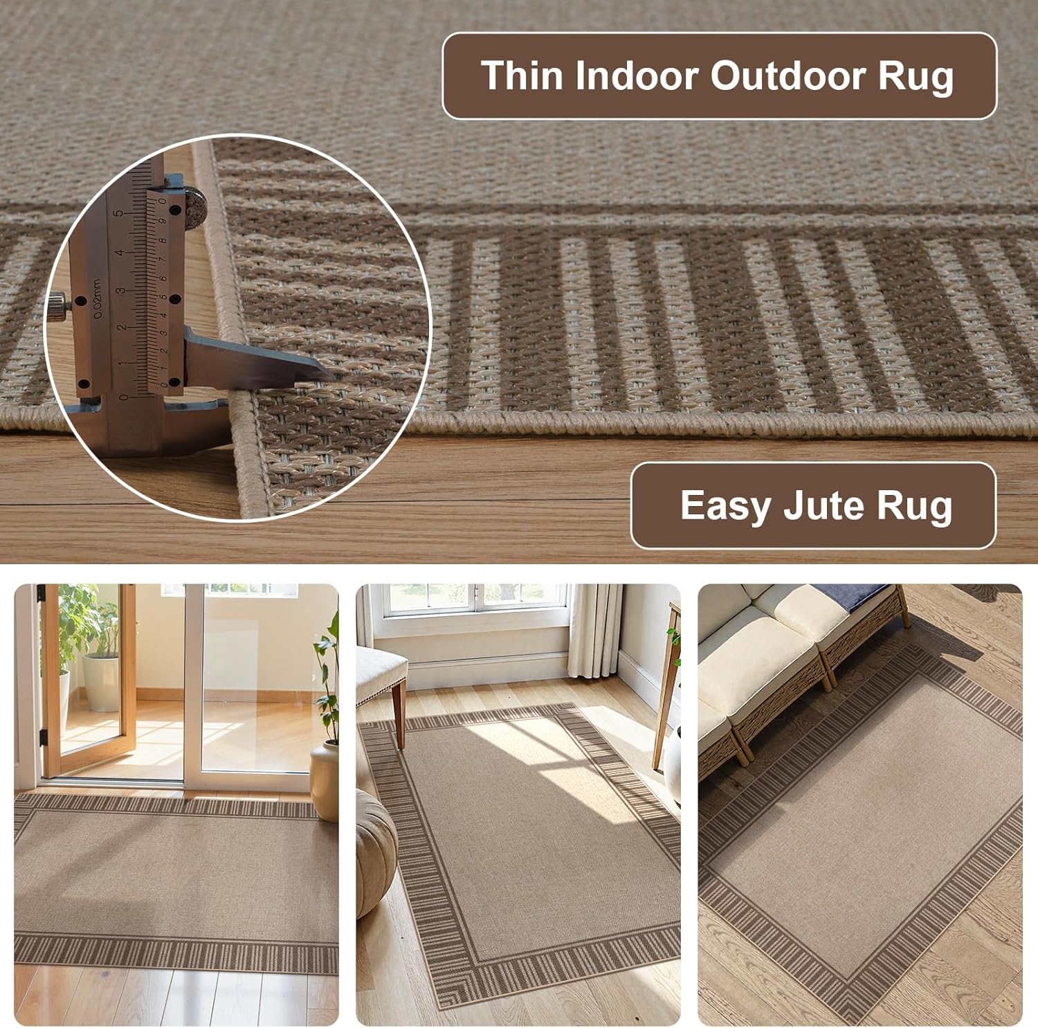 OJIA Easy Jute Entryway Rug 3x5 Front Door Mat Outdoor Entrance, Washable Kitchen Rugs Non Slip, Farmhouse Outside Doormat Patio Rug Indoor Entry Rug for Porch Office Decor