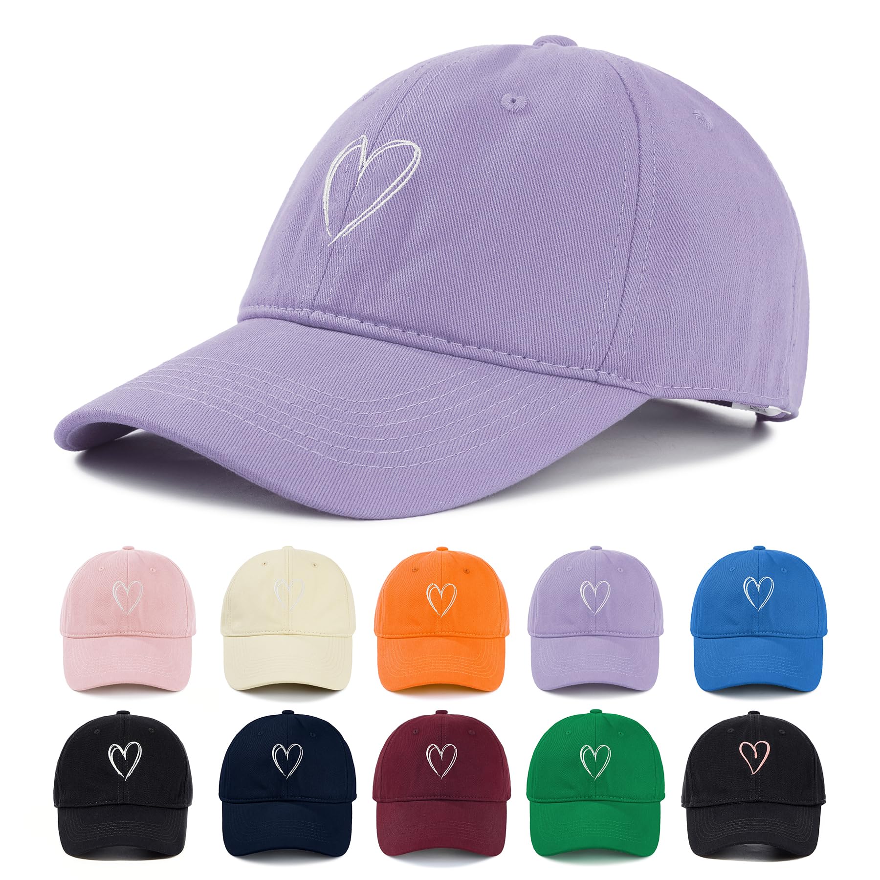 Zando 2025 Trendy Heart Baseball Caps for Women Men Girls Dad Adjustable Cute Cotton Ball Cap for Running Golf Tennies Travel