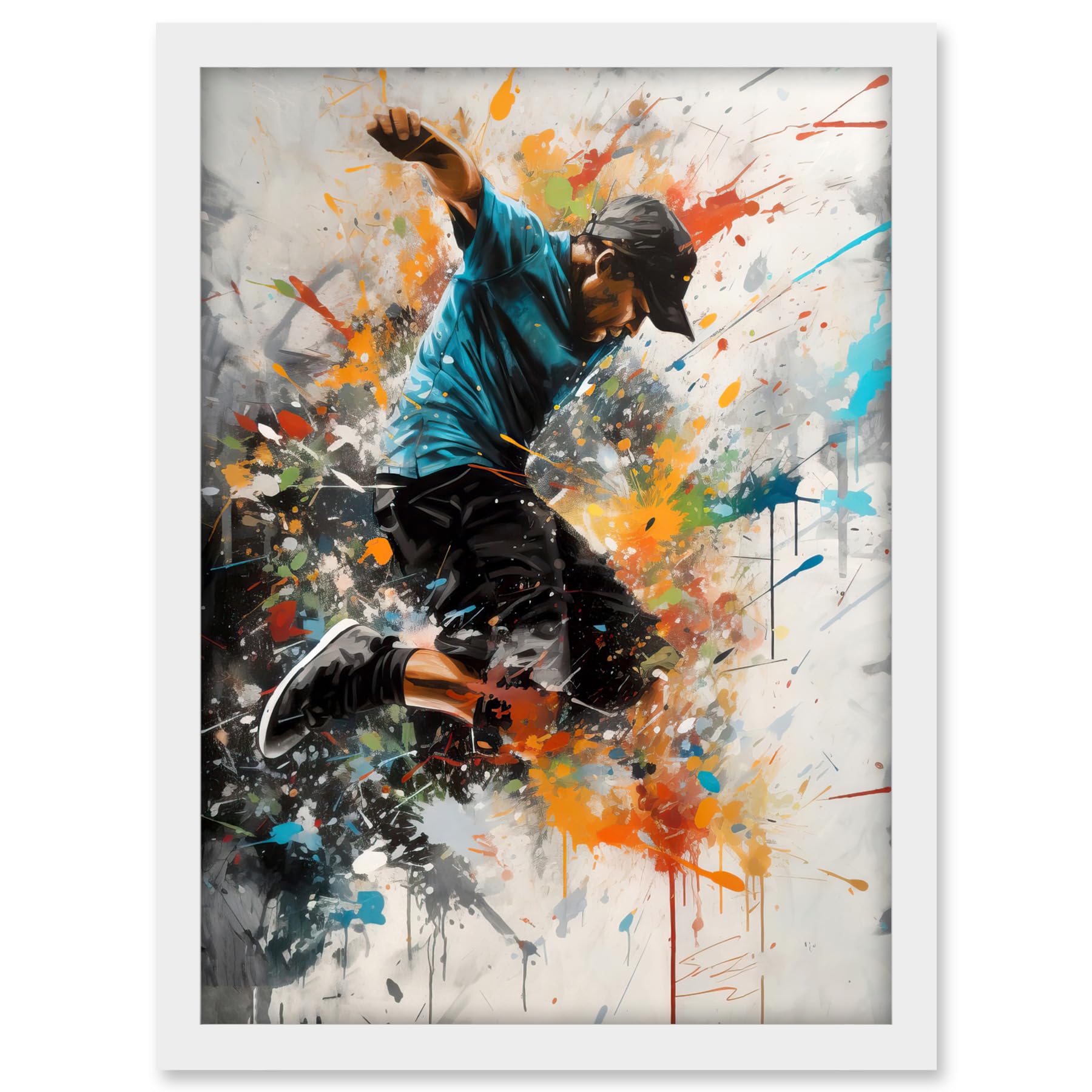 Artery8 Parkour Jump Urban Sport Paint Splat Action Shot Artwork Framed A3 Wall Art Print
