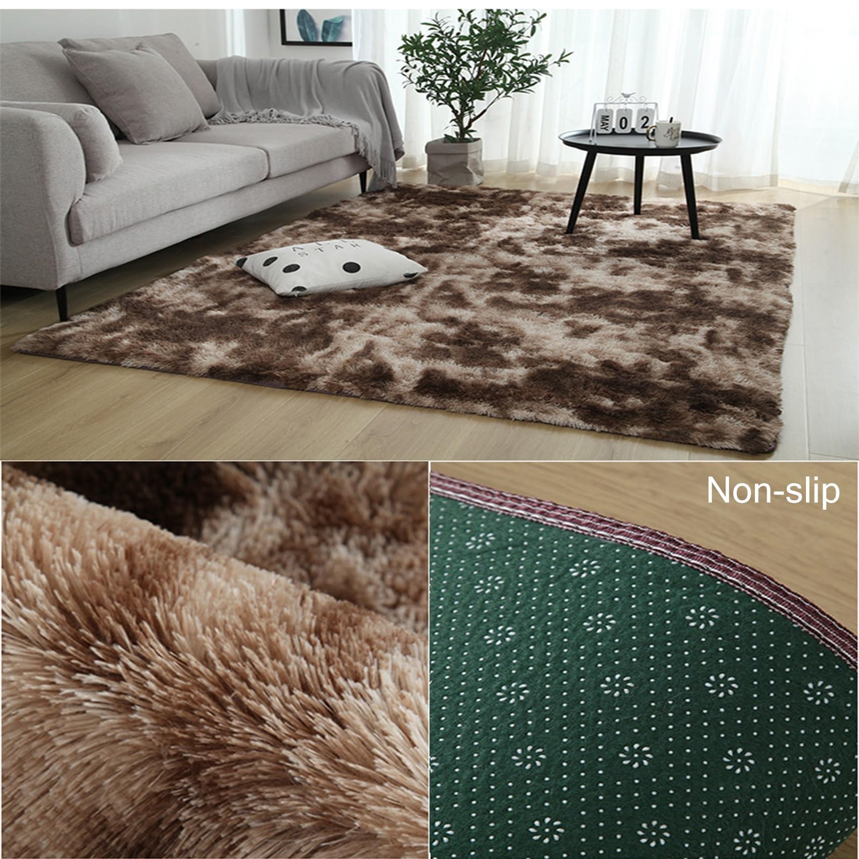 Tappeto Moderno Salotto 195 x 280 cm, Moderno, Lavabile, Super Morbido Pelliccia Sintetica, Grandi Dimensioni, per Soggiorno Soggiorno Moderno Tappeto Shaggy, Marrone