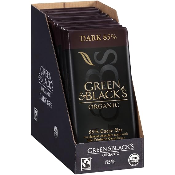 Green & Black's Organic Dark Chocolate, 85% Cacao, 90g (Pack of 10)