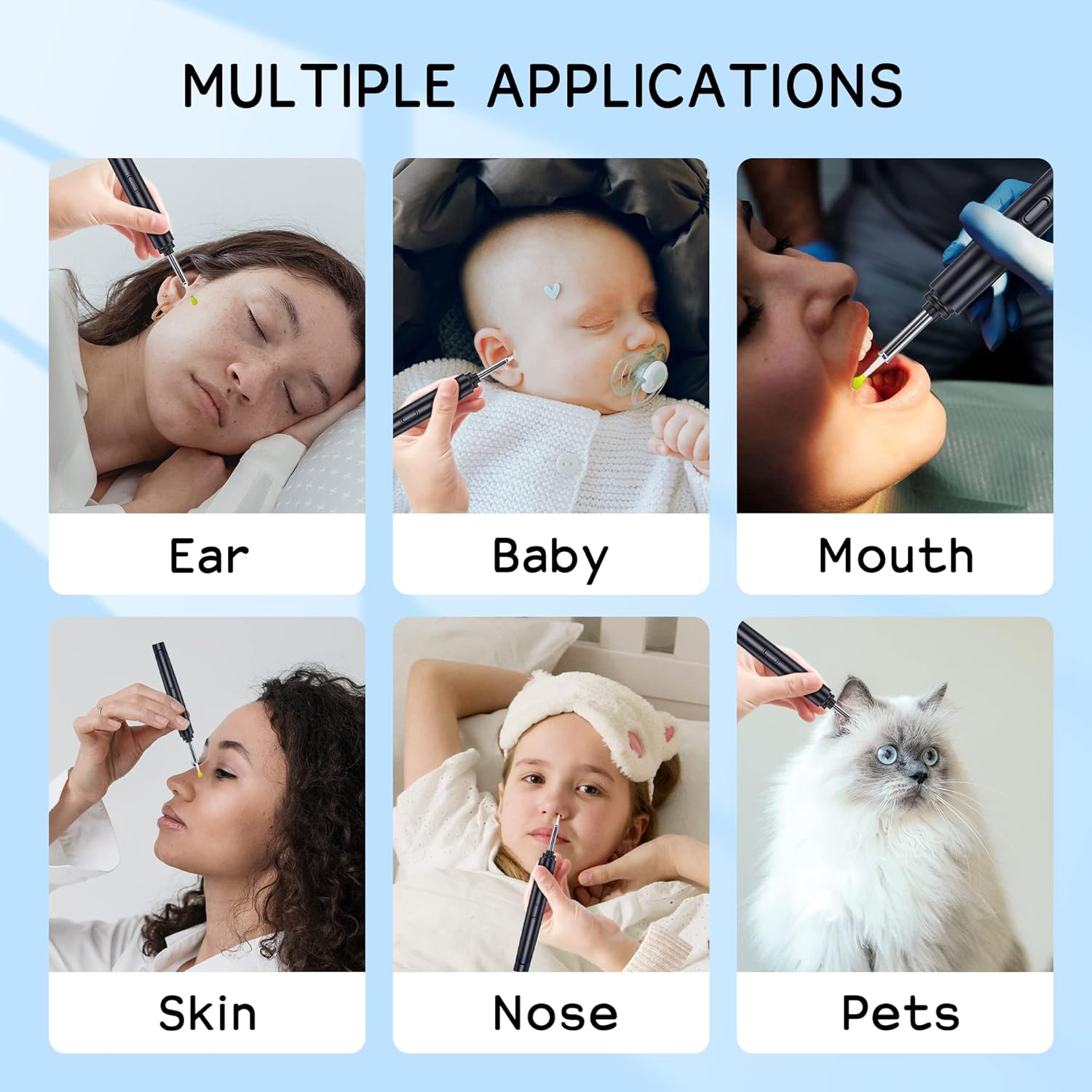 Ear Wax Removal Tool, Smart Visual Ear Cleaner, 1080P FHD Wireless Ear Otoscope with 6 LED Lights, 5 Ear Spoon & 8 Traditional Tools, IP67 Waterproof WiFi Ear Camera for iPhone, iPad & Android, White