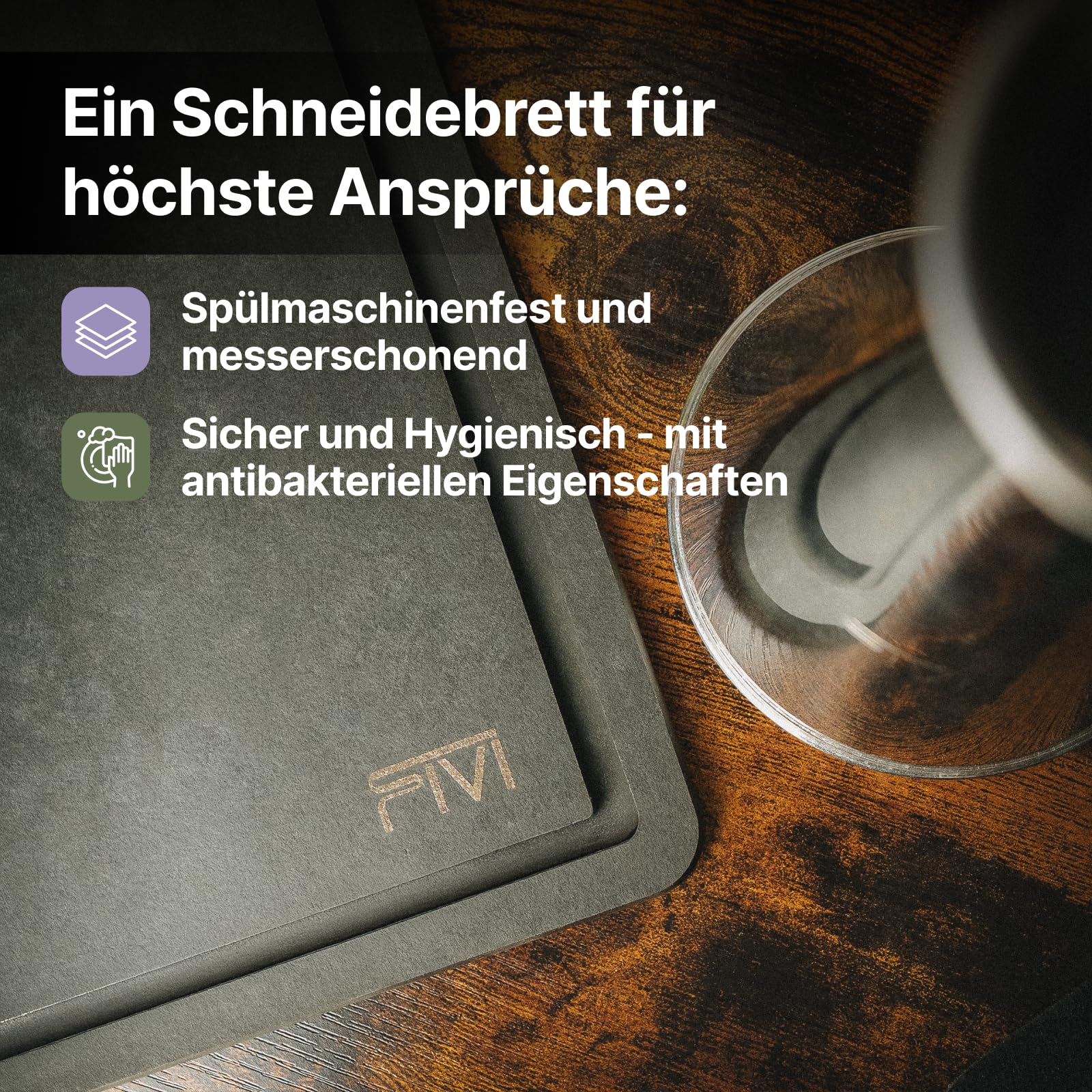 FIVI Schneidebrett HAGEN 25 x 35 cm | Ökologisch & antibakteriell | Mit Saftrinne | Spülmaschinenfest | Praktisches Design | Hygienisch & messerschonend | Messerfreundlich & robust