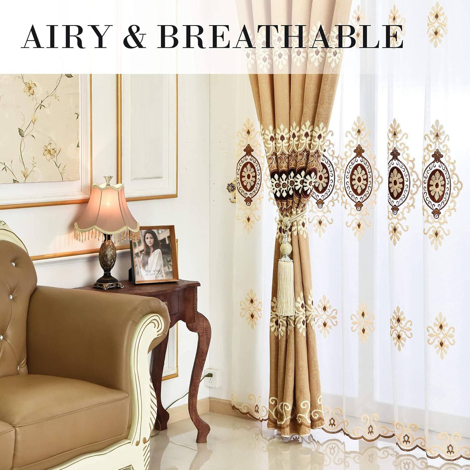 VOGOL Customized Simple Chenille Jacquard Sheer Window Elegance Curtains/Drapes/Panels/Treatments for Bedroom Living Room, 54 x 96, Top Grommets(2 Panels)