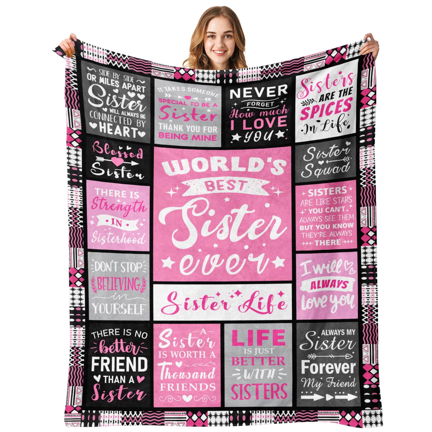 Warmiso Sister Easter Birthday Gifts - World's Best Sister Ever Gifts - Sisters Blankets Gifts from Brother on Christmas Mothers Day Birthday Graduation - Sisters Life Blanket 50"x60"