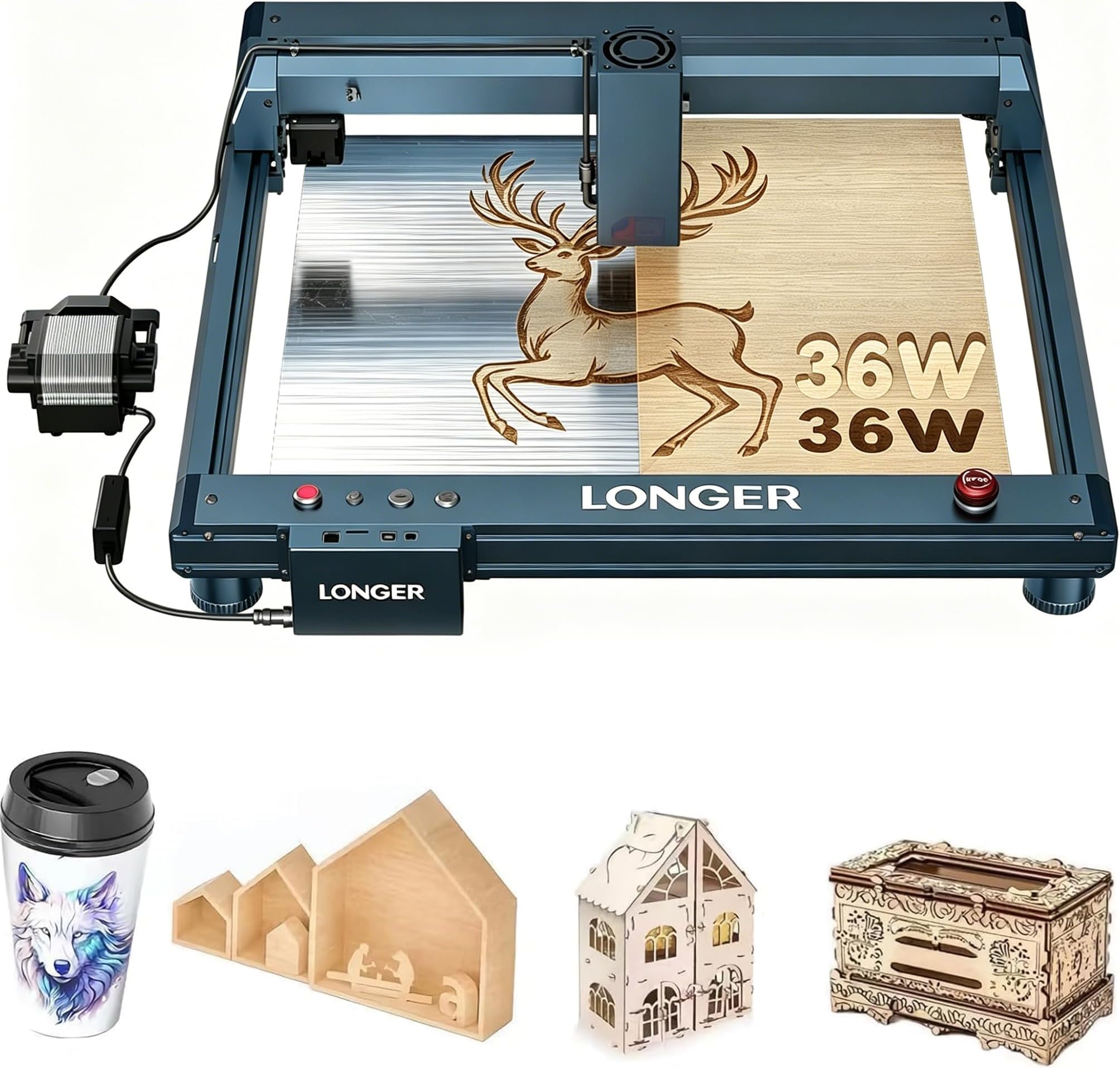 Longer B1 30W Laser Engraver, 36000mW Output Laser Cutter Machine with Auto Air Assist, Engraving Area 17.72"x17.32", DIY Laser Engraver for Wood and Metal,Engraving Speed of 36000 mm/min