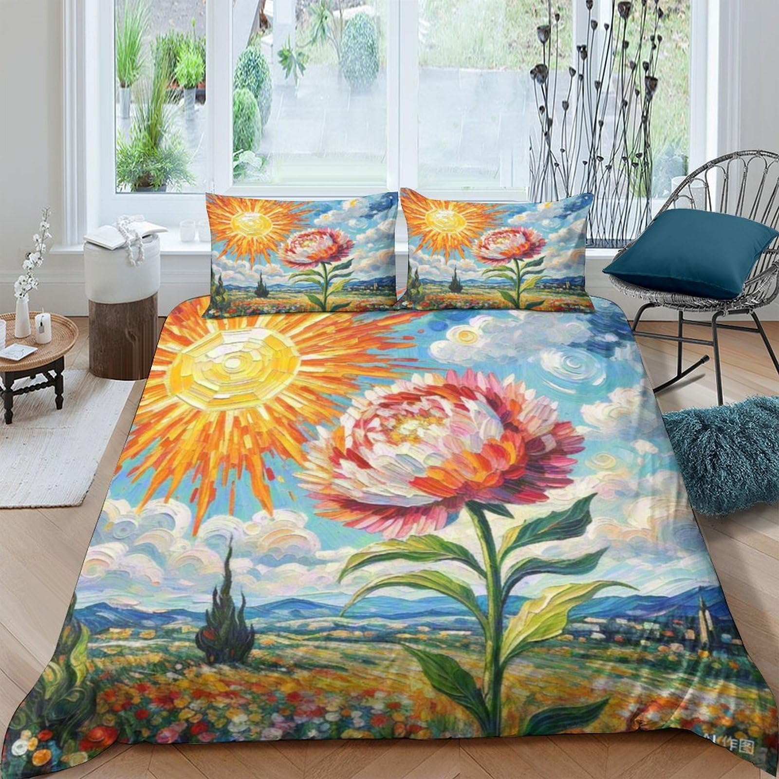 Housse de couette microfibre douce Fatsia Japonica 3D avec zip invisible