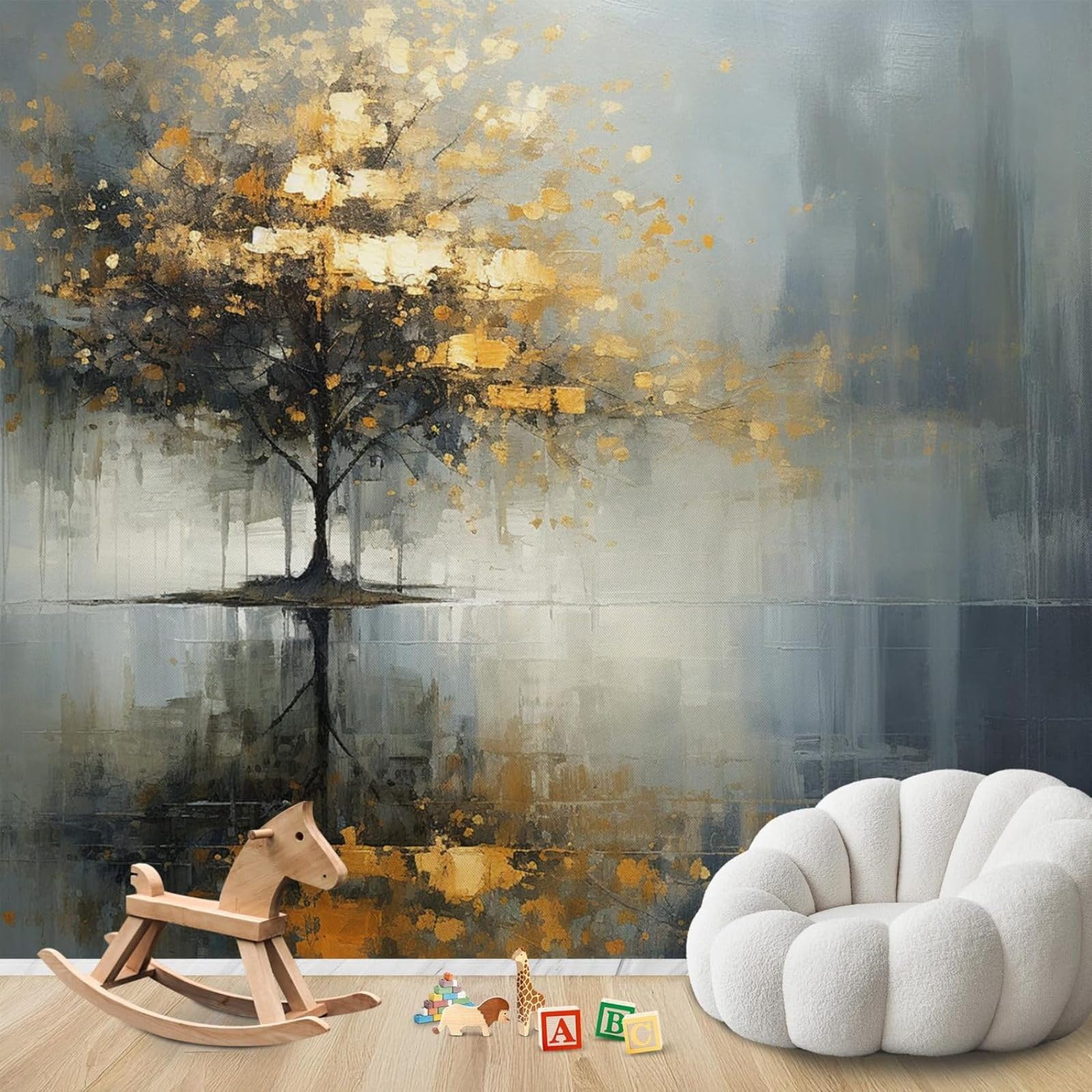 Hgjdjhnf 3D Mural Photo Wallpaper Golden Tree Abstract Landscape Non-Woven Modern Wallpaper Living Room Bedroom Children's Room Wall Decoration Motif Wallpaper,150Cmx105cm Wall Sticker - Background Wall - Painting - Po