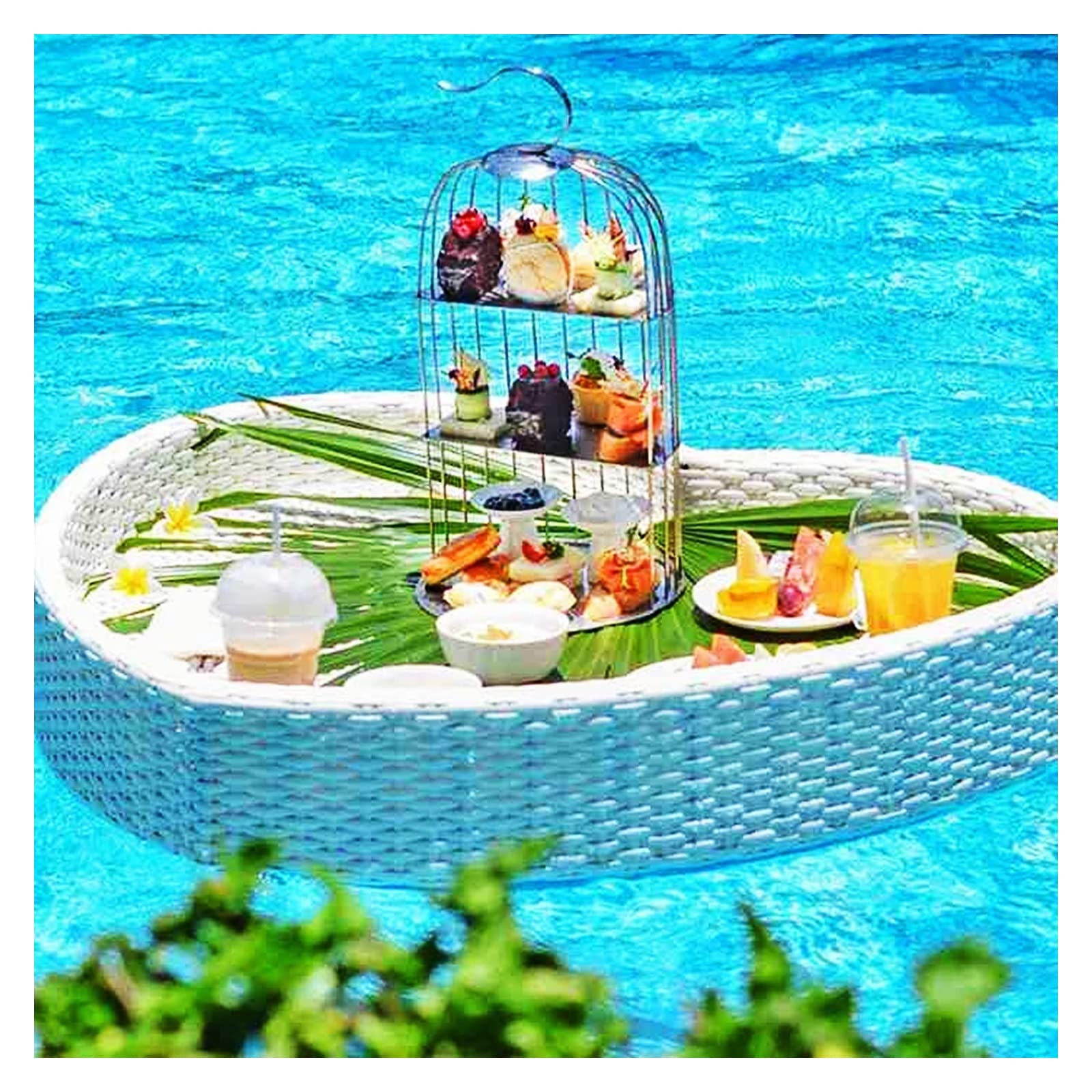 Luxuriöses schwimmendes Serviertablett für Pools, DIY-Schwimmtablett, schwimmendes Serviertablett aus herzförmigem Rattan, Schwimmbecken für Sandbänke und Spas