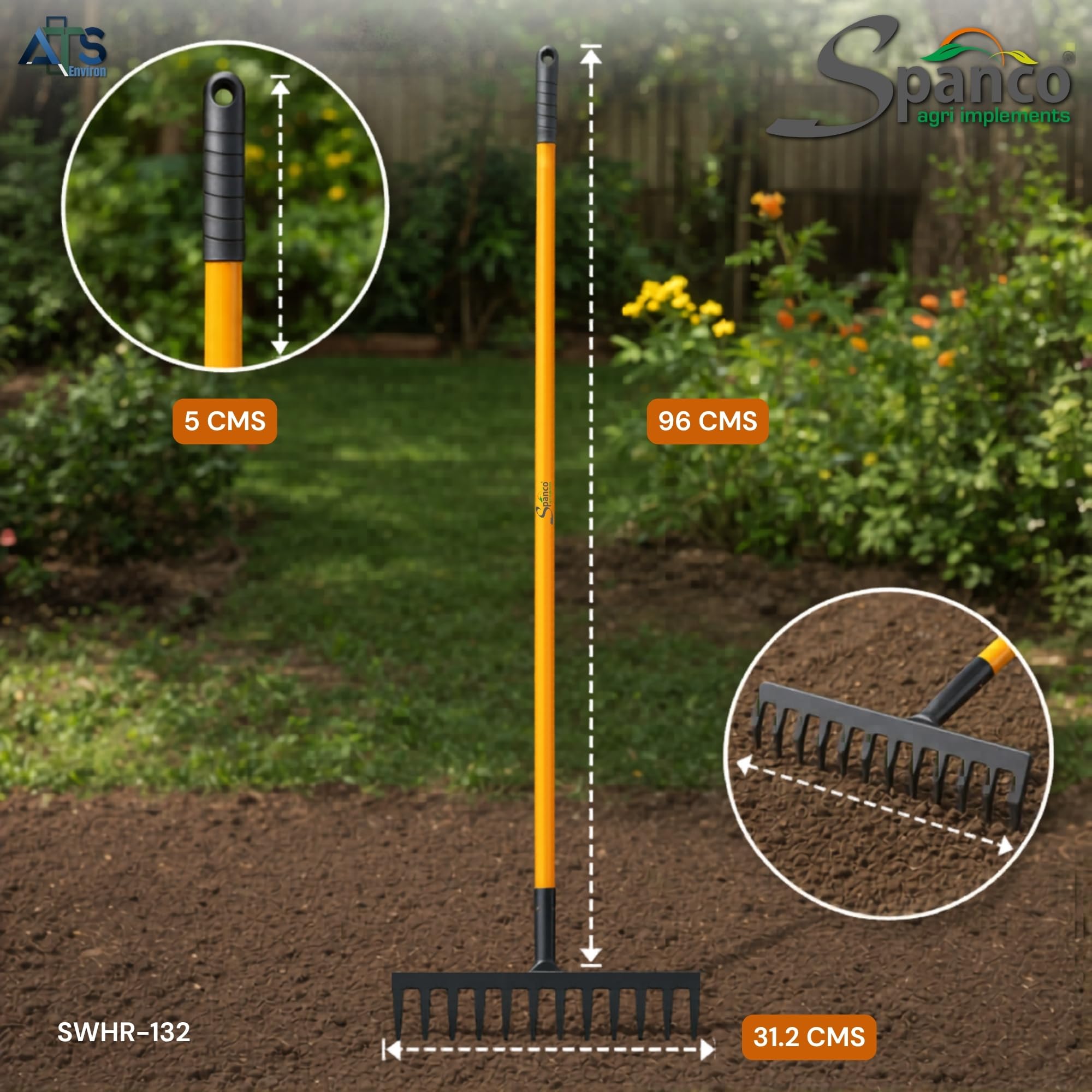 Spanco Heavy Duty Garden Rake (10 Teeth) with Long Handle for Quick Clean Lawn | Garden Leaf and Garbage Hand Cultivator | Garden Rake for Grass (SWHR-130) 3