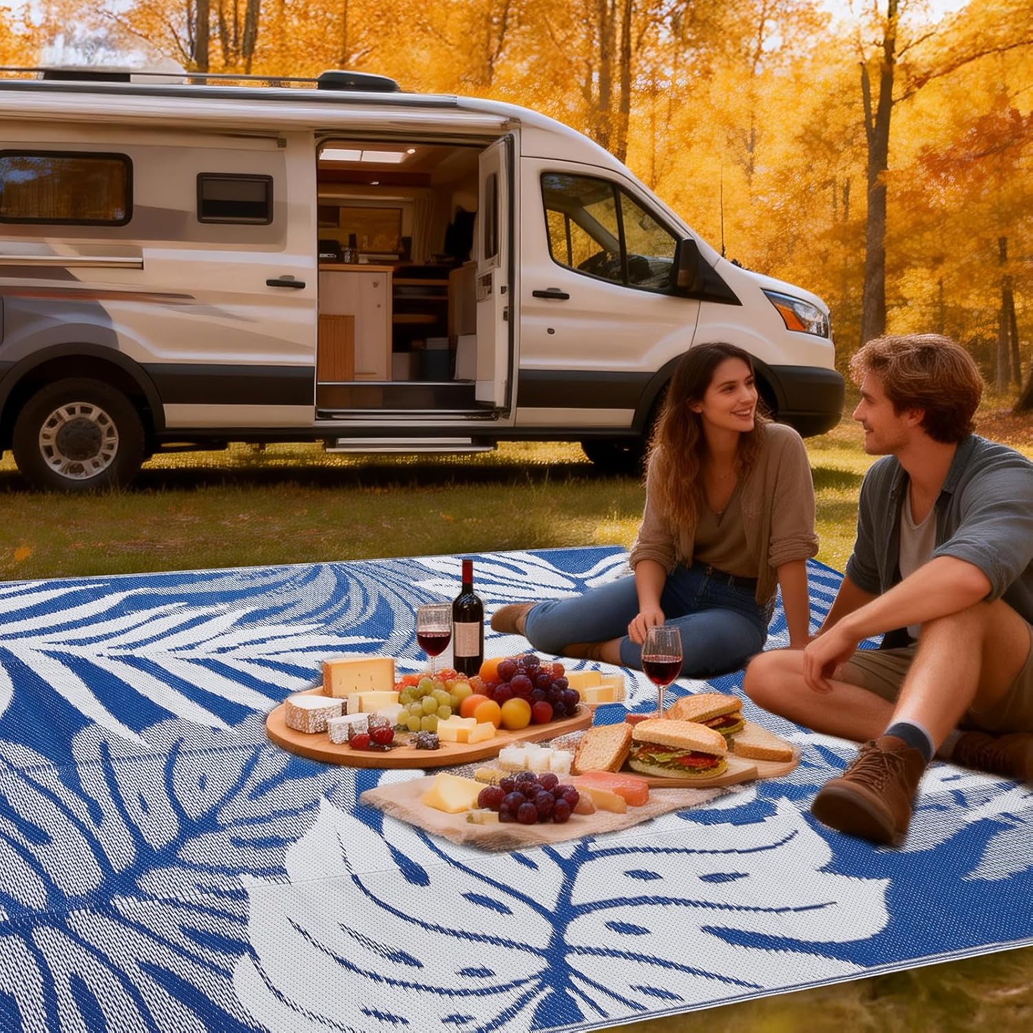 YONILE Outdoor Patio Rug, 5x8 ft Waterproof Reversible Large Area Rugs Plastic Straw Mats for RV, for RV, Picnic, Backyard, Deck, Balcony, Porch, Beach