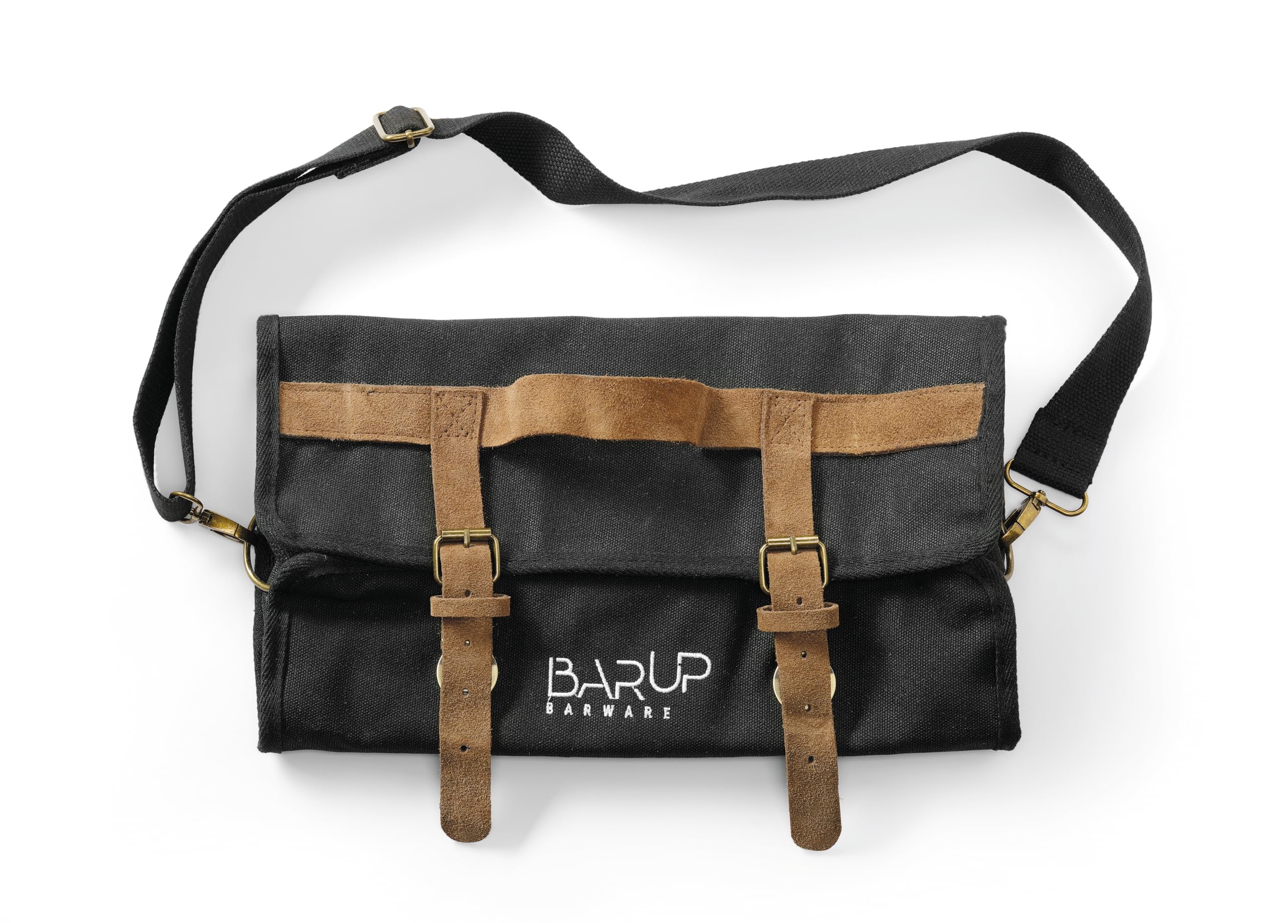 HENDI Borsa bartender, borsa barman, portatile, da viaggio, cocktail e mixology, scomparto per agitatore, in cotone, pelle naturale e acciaio inox