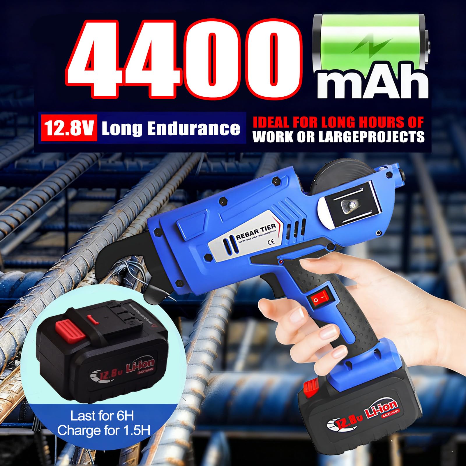 Legatrice per tondini da 8-34 mm, utensile per Legatura di tondini per tondini, 2 batterie da 4400mAh, utensile per Legatura di tondini, Macchina per Piegatura di tondini