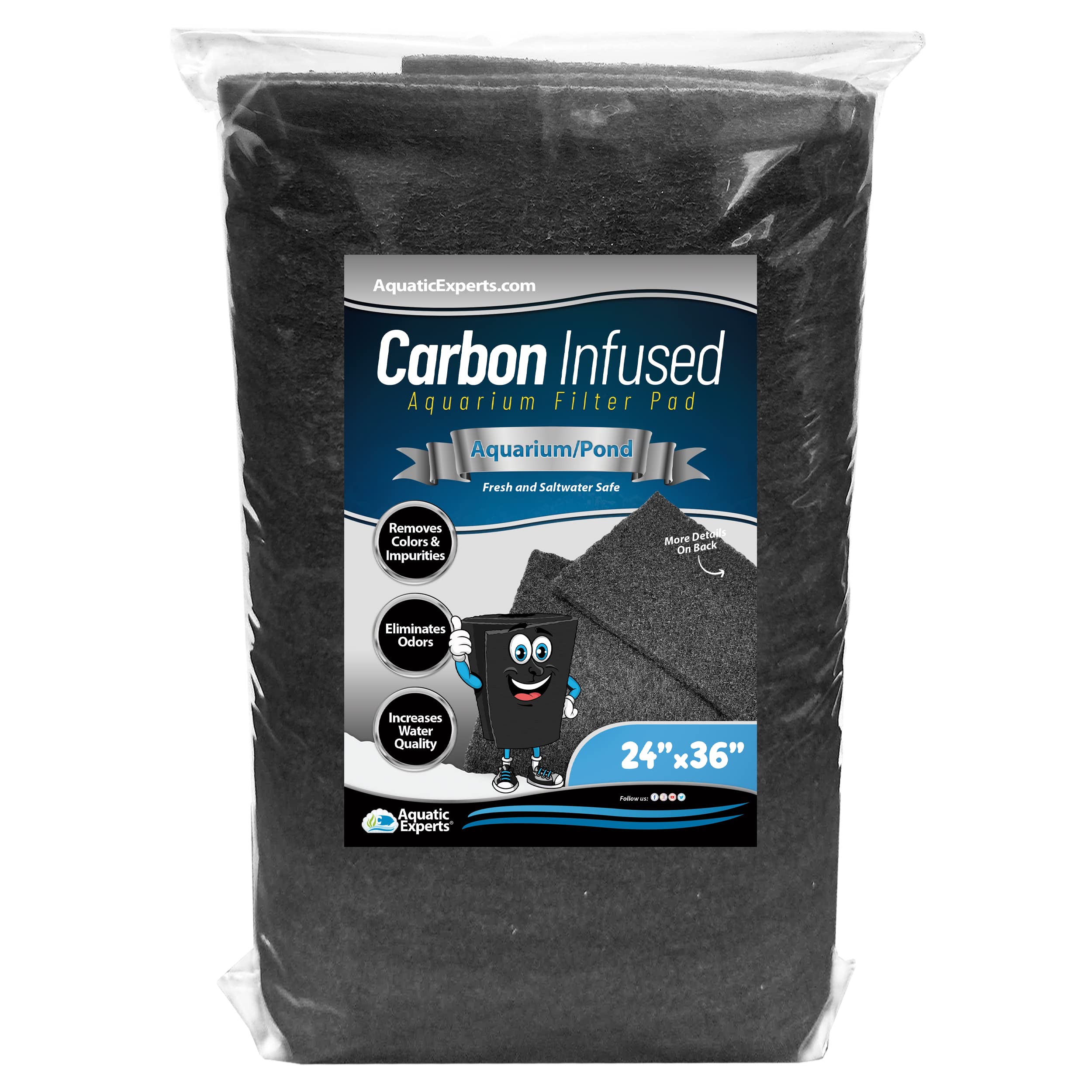 Aquarium Carbon Pad - Cut to Fit Carbon Infused Filter Pad Media for Crystal Clear Fish Tank and Ponds (24 Inch Width, 36 Inch Long)