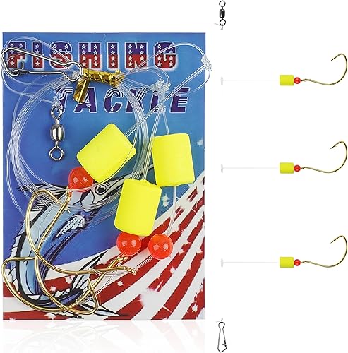 Paquete de 6 aparejos de pesca de agua salada con flotadores de Snell, ganchos circulares, cuentas preaparejadas, aparejos de pesca de agua salada,