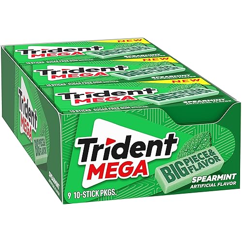 Vista 11 de Trident Mega Spearmint - Goma de mascar sin azúcar, 9 paquetes de 10 unidades (90 unidades en total), 10 unidades (paquete de 9)