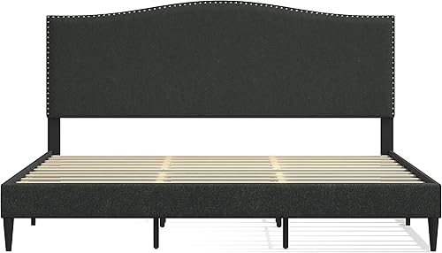 Miniatura 4 de Glenwillow Home Kameli - Marco de cama tapizado con base de clavos, base de colchón, soporte de listones de madera, no necesita somier, fácil