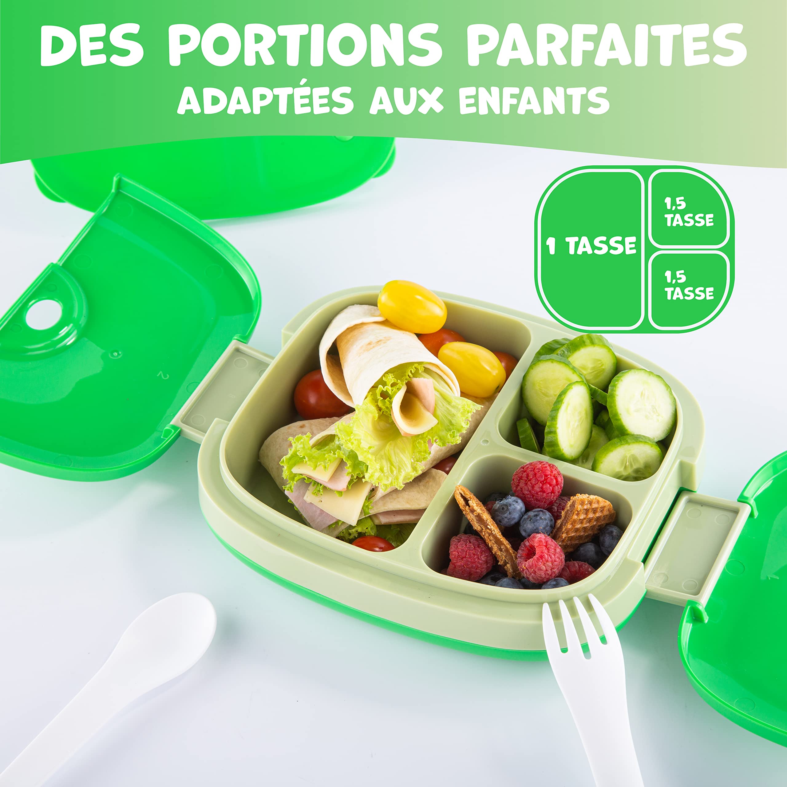 Boîte Bento Enfant Umami - 3 Compartiments - Anti-fuite - Fourchette/Cuillère Incluses