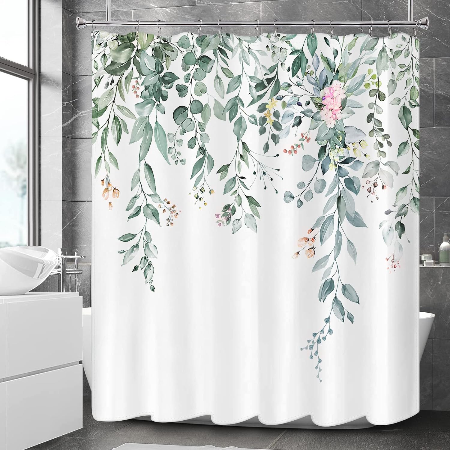 Awellife Green Plant Shower Curtain for Bathroom,Modern