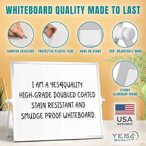 Miniatura 3 de Pizarra blanca magnética de borrado en seco (16 x 12 pulgadas) con soporte antideslizante, pizarra blanca de escritorio portátil para niños con 10