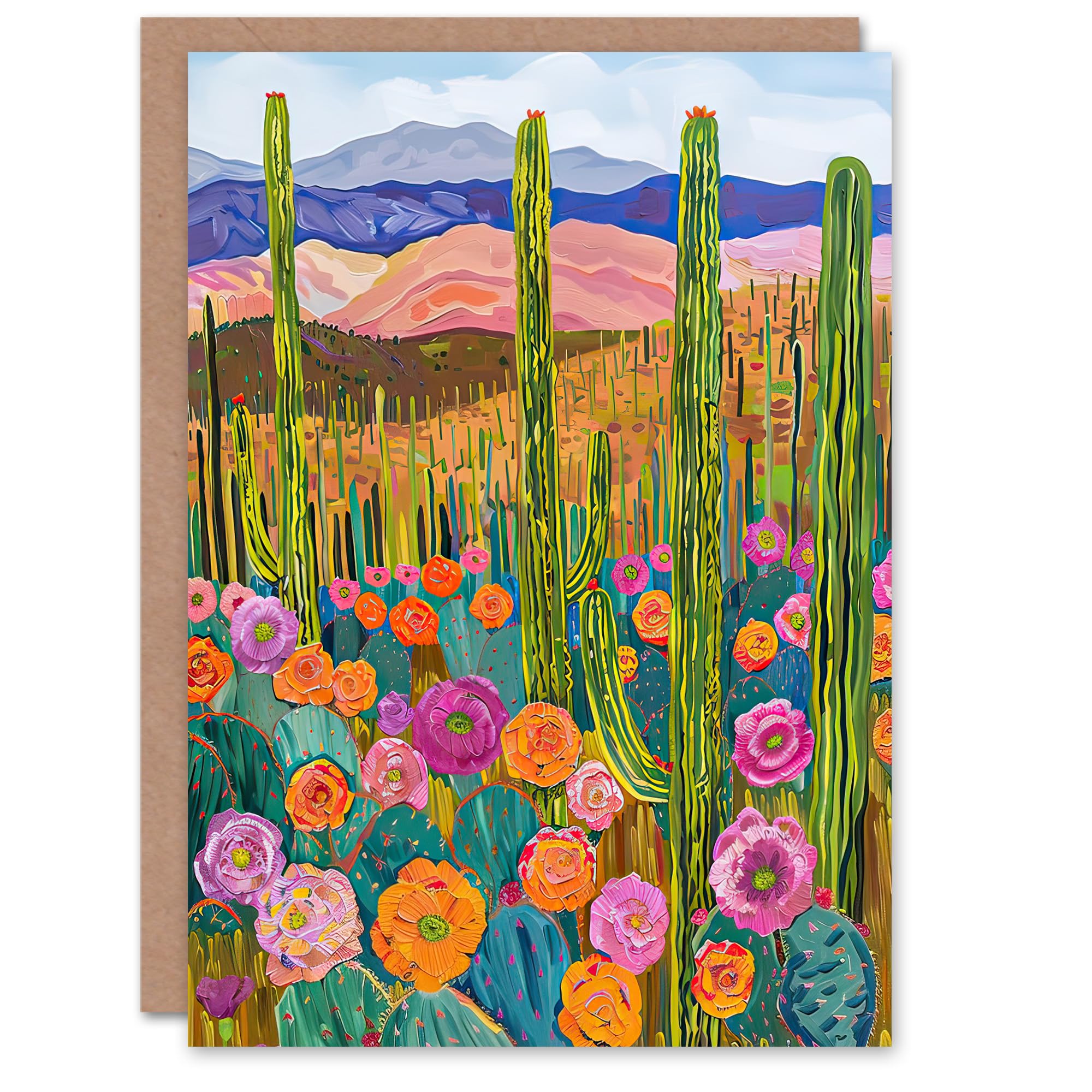 Artery8 Greeting Card Arizona Flower Cactus Landscape Floral Painting Blank For Him Or Her Art Birthday Card