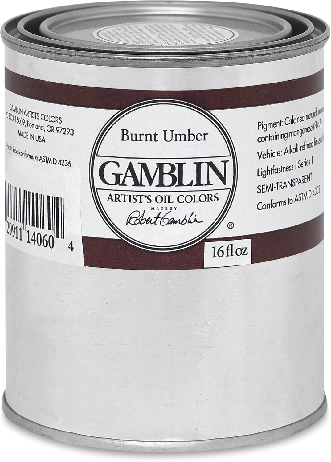 Gamblin Artist's Oil Color 16 oz Can - Burnt Umber