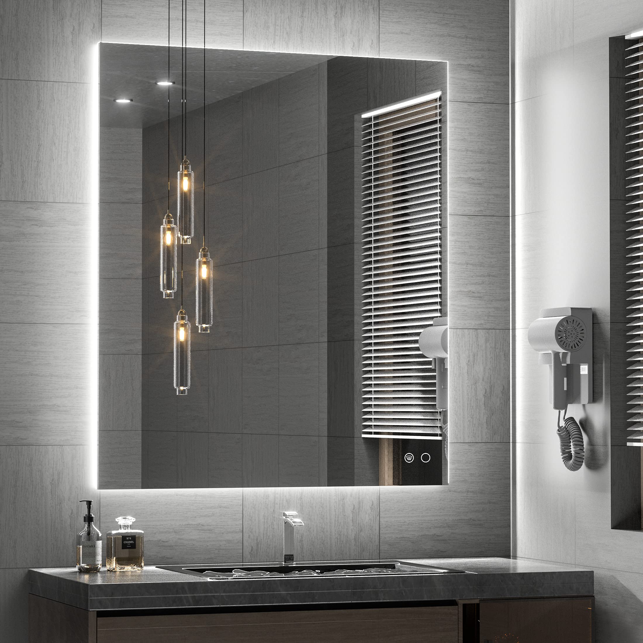 Keonjinn Backlit Mirror Bathroom 30 x 36 Inch LED Vanity Mirror with Lights Anti-Fog Lighted Bathroom Mirror Wall Mounted Dimmable LED Makeup Mirror, IP54 Waterproof CRI90+(Horizontal/Vertical)