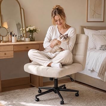 Clevich Criss Cross Legged Chair w/Wheel, Armless Home Office Chair Vanity