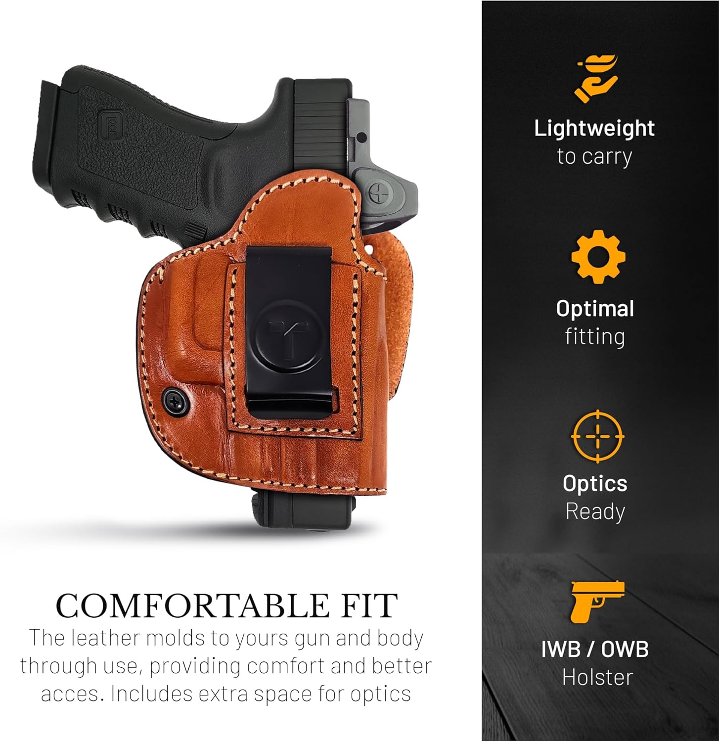 4 in 1 Multi Position IWB/OWB Leather Holster Optic Ready. Fits for Most 9mm .40 .45 Glock 19 Sig Sauer P320 X Compact. Leather Gun Holster for Pistols