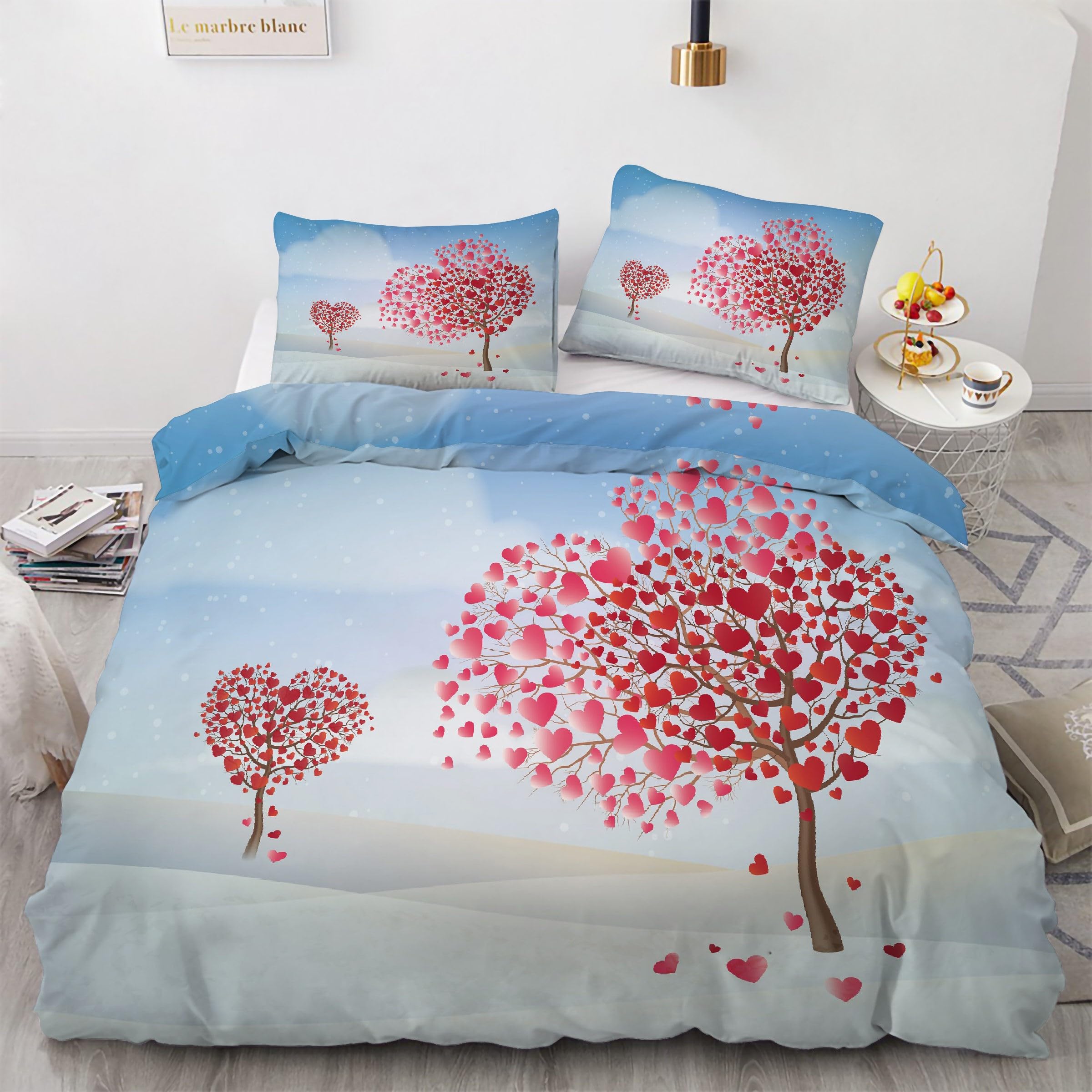 Housse de couette 220x240 rose parure de lit 3 pièces ensemble de literie microfibre