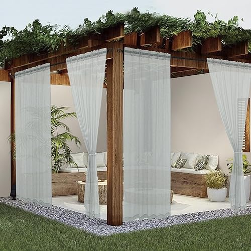 youleyar Cortinas traslĂşcidas para exteriores para patio, impermeables, 2 paneles de aspecto de lino, bolsillo para barra, cortina de gasa gris para youleyar Cortinas traslĂşcidas para exteriores para patio, impermeables, 2 paneles de aspecto de lino, bolsillo para barra, cortina de gasa gris para