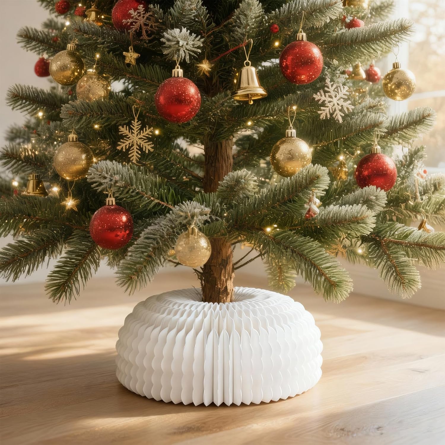 Honeycomb Christmas Tree Collar Foldable Paper Tree Collar with Magnetic Closure Elegant White Base Cover for 6ft 7.5ft 9ft Artificial Christmas Trees Modern Honeycomb Christmas Tree Collar - Amazon product rated Grade C