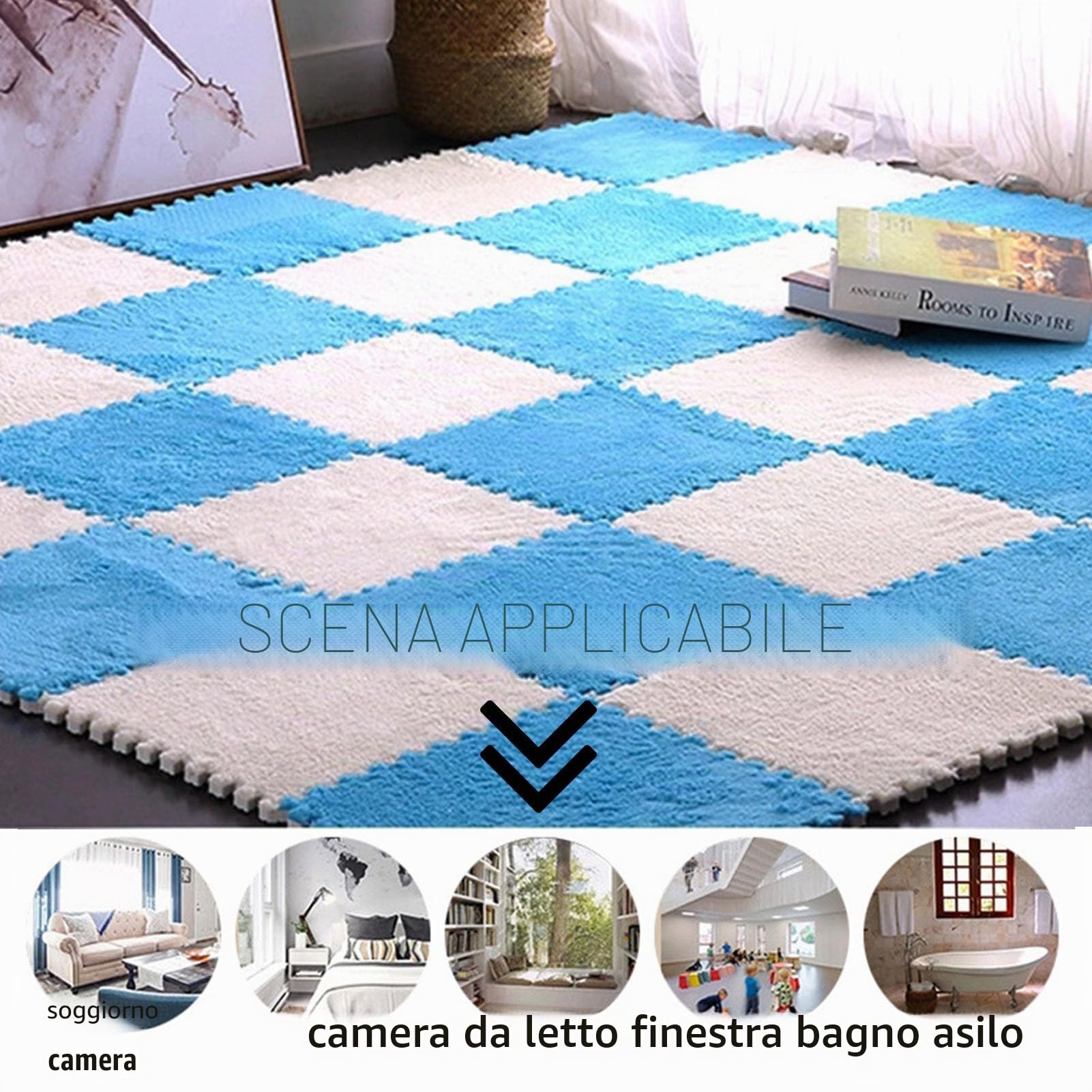 10 Pezzi 12"x12" Tappetino Puzzle In Schiuma Di Peluche Con Bordo, Tappeto Quadrato Ad Incastro Soffice Tappeto, Tappetino Antiscivolo Per Camera Da Letto Da Salotto(Color:Verde Chiaro+Bianco)
