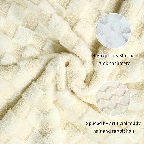 Miniatura 3 de Manta a cuadros para sofá, manta de forro polar, suave manta de piel sintética, manta sherpa, acogedora manta de regalo para sofá y cama (blanco 60