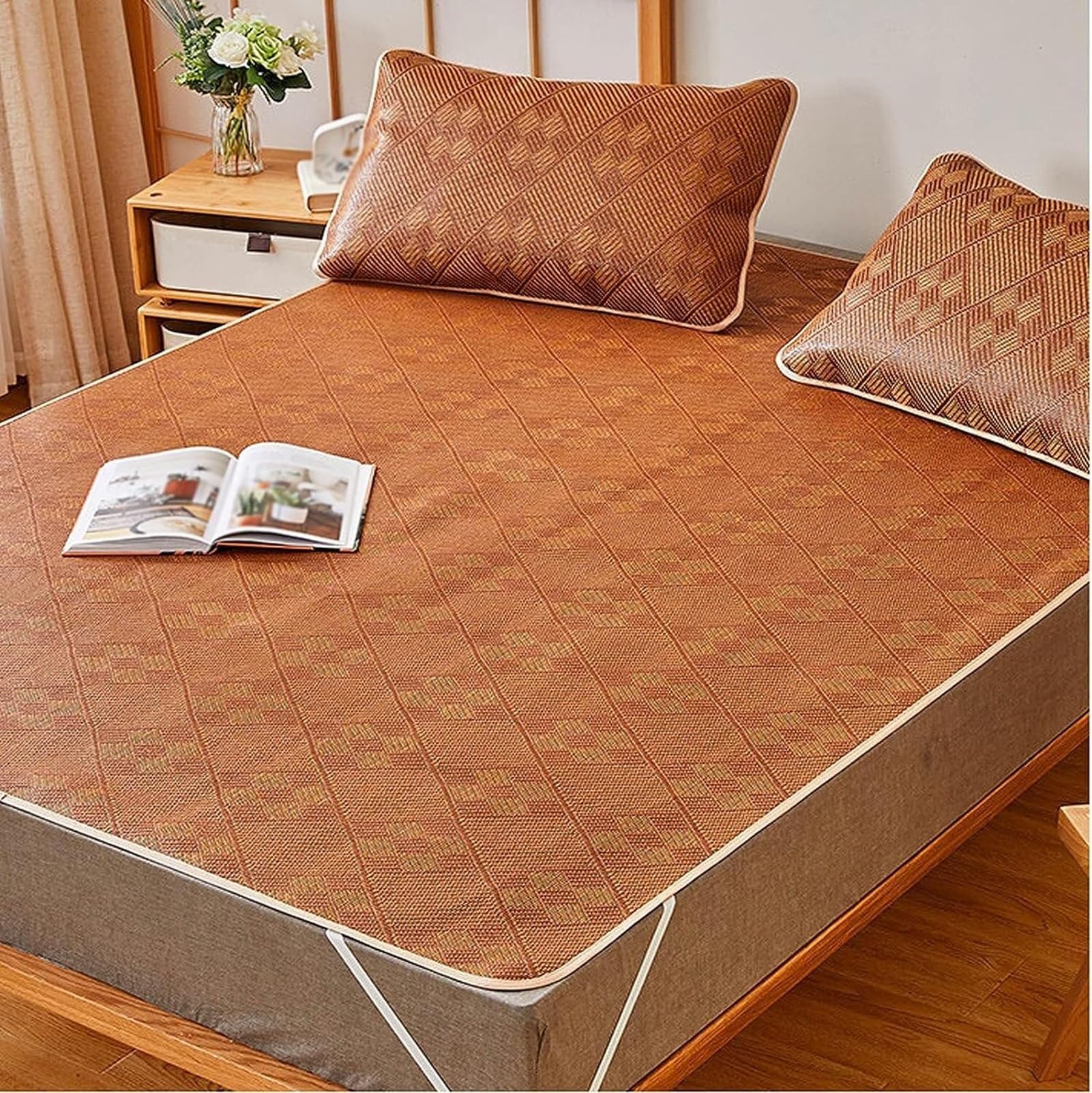 EGZASDI Summer Bamboo Mat Bed, Bamboo Summer Ice Silk Sleeping Mat Multiple Sizes(180 * 200CM)