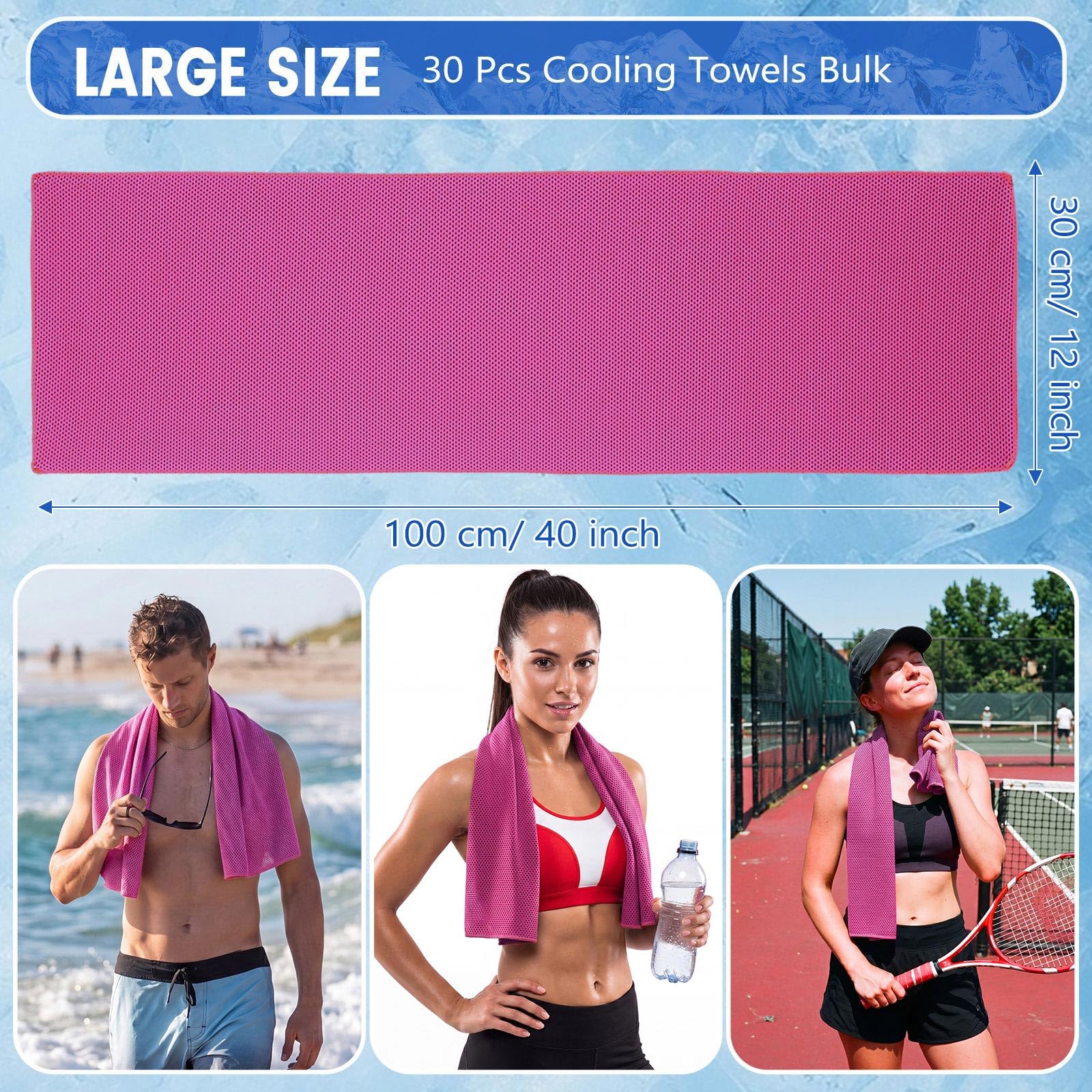 Confezione da 30 Asciugamani rinfrescanti 40"x12" Fasce rinfrescanti per Il Collo Morbide e Traspiranti Asciugamani rinfrescanti Asciugamani in Microfibra per Allenamento Yoga Sport Corsa Allenamento