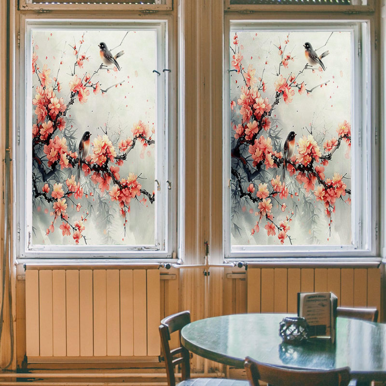 Láminas para Ventanas, Cortina de baño autoadhesiva con Estampado Flor Ciruelo(60x58cm/2pcs)