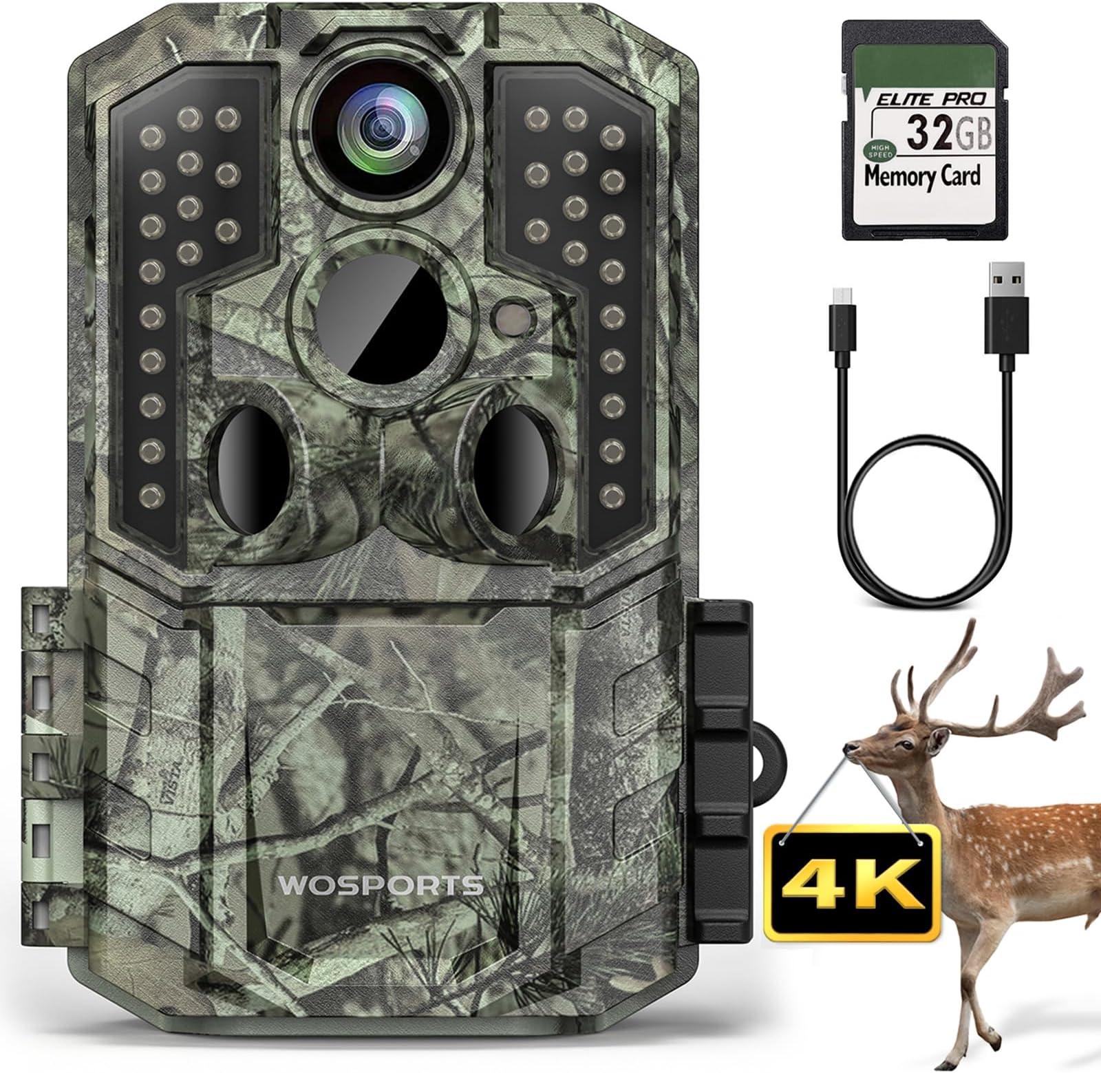 WOSPORTS Trail Camera,48MP 4K 0.2S Trigger Motion Activated,Game Hunting Camera with Night Vision IP66 Waterproof 2.0''LCD 120°Wide Cam Lens for Outdoor Scouting Wildlife Monitoring Home Security
