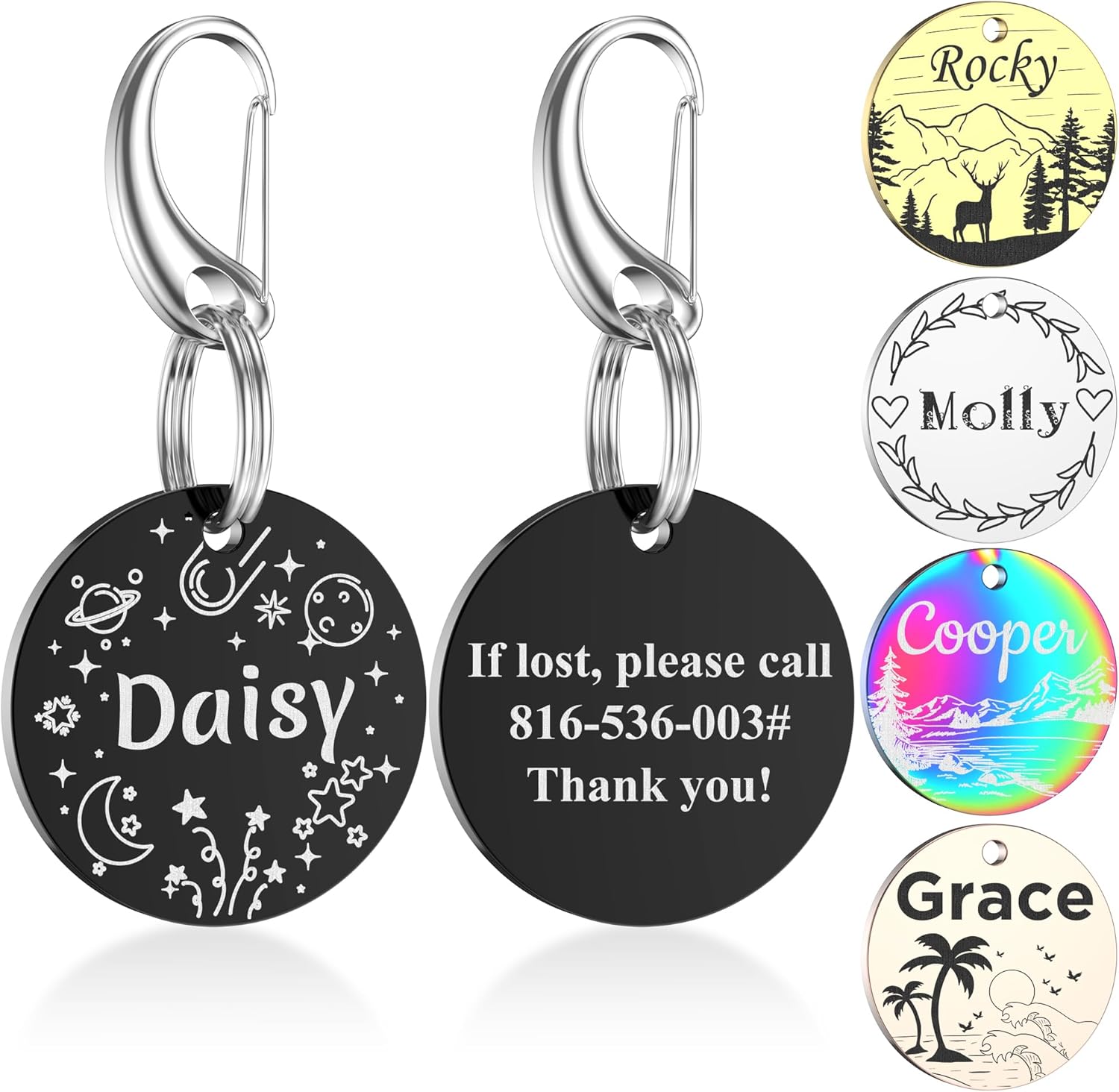 GISUERY Pet Tag Dog Tags Engraved Stainless Steel Dog Name Tag