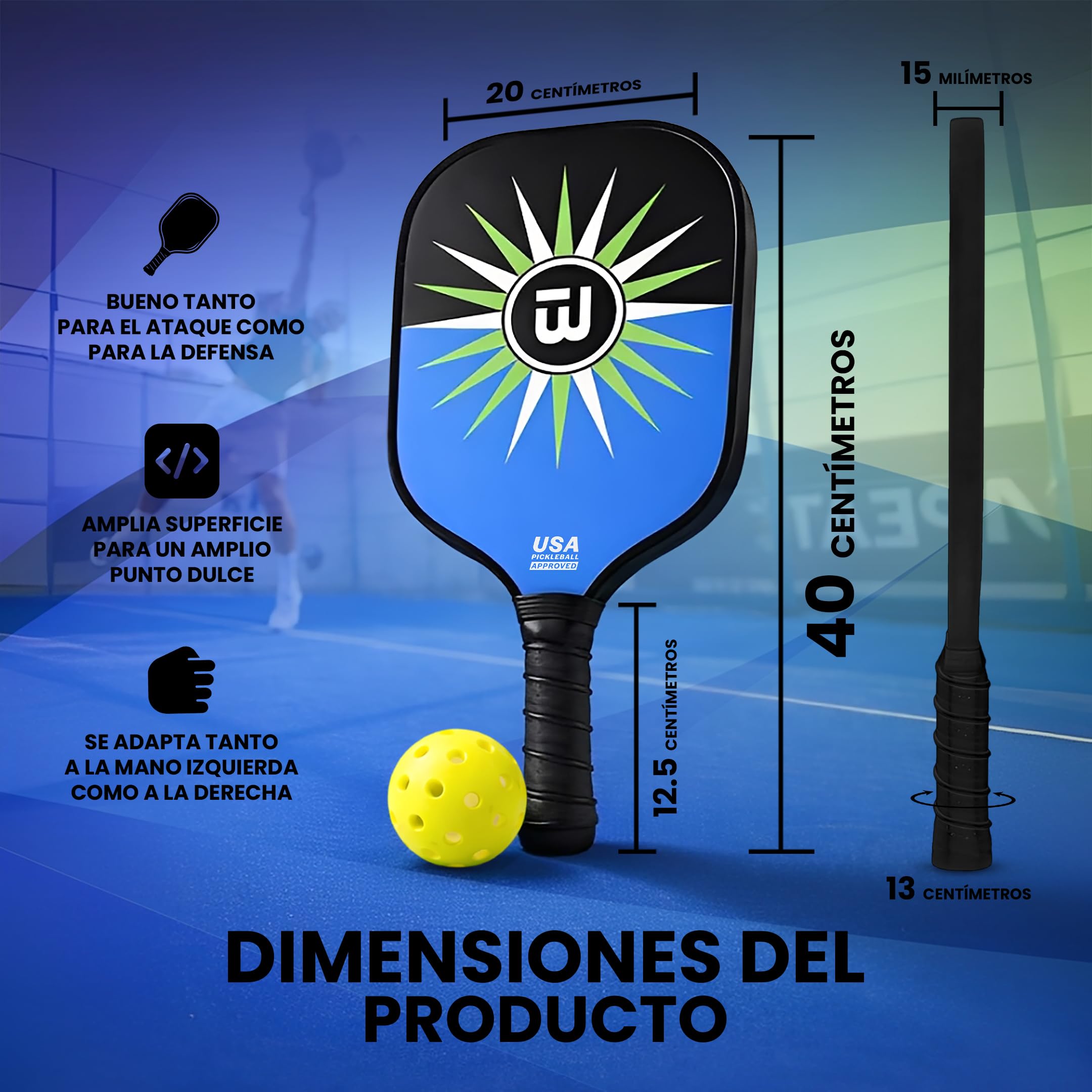 Set Pickleball Completo con Palas de Fibra de Vidrio – 2 Palas, 4 Pelotas, Bolsa de Transporte y Overgrips – Kit Pickleball para Todos los Niveles