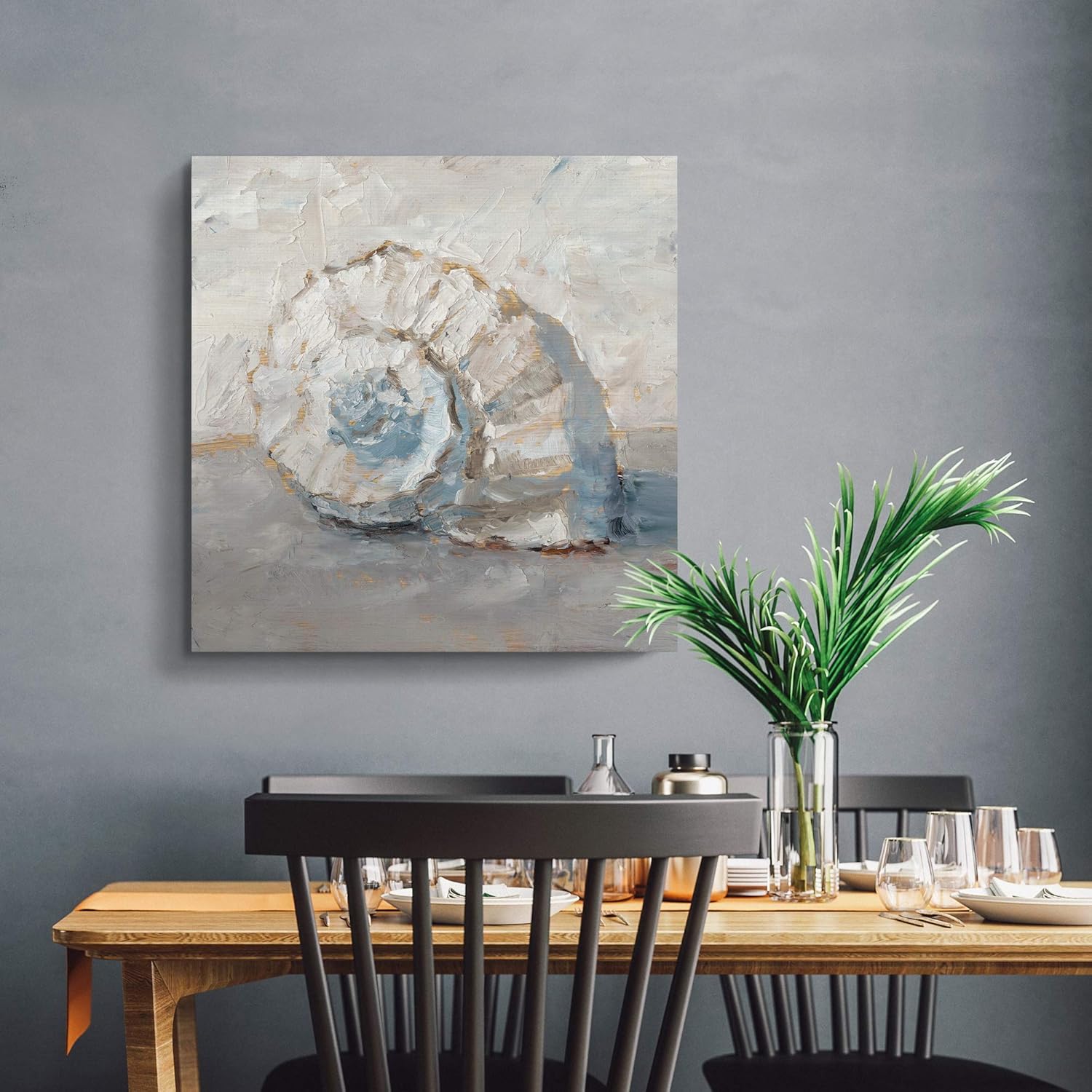 Renditions Gallery Square Canvas Wall Art: Neutral Coastal, Multicolor Nature, Modern Landscape Abstract Wall Art for Home & Office - Blue Shell Study III 32x32