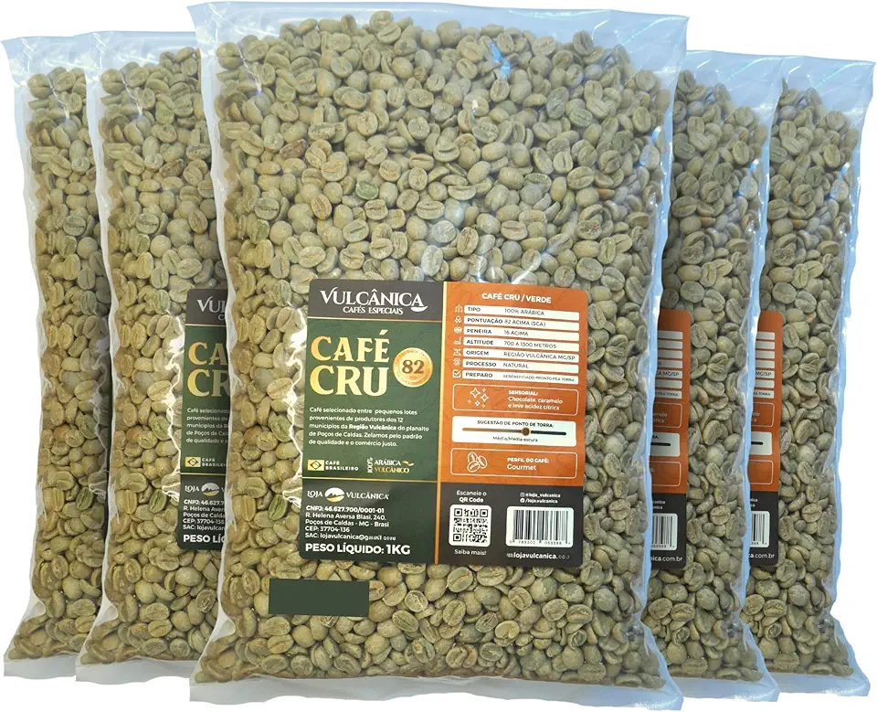 Café em Grão Verde Cru Arábica Boa Doçura Região Vulcânica 82+SCA - 5Kg