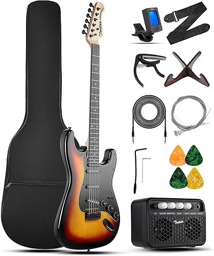 Tostar Kit de guitarra eléctrica de tamaño completo de 39 pulgadas para principiantes y adultos, configuración de pastilla HSS/HH/P90 con puente de