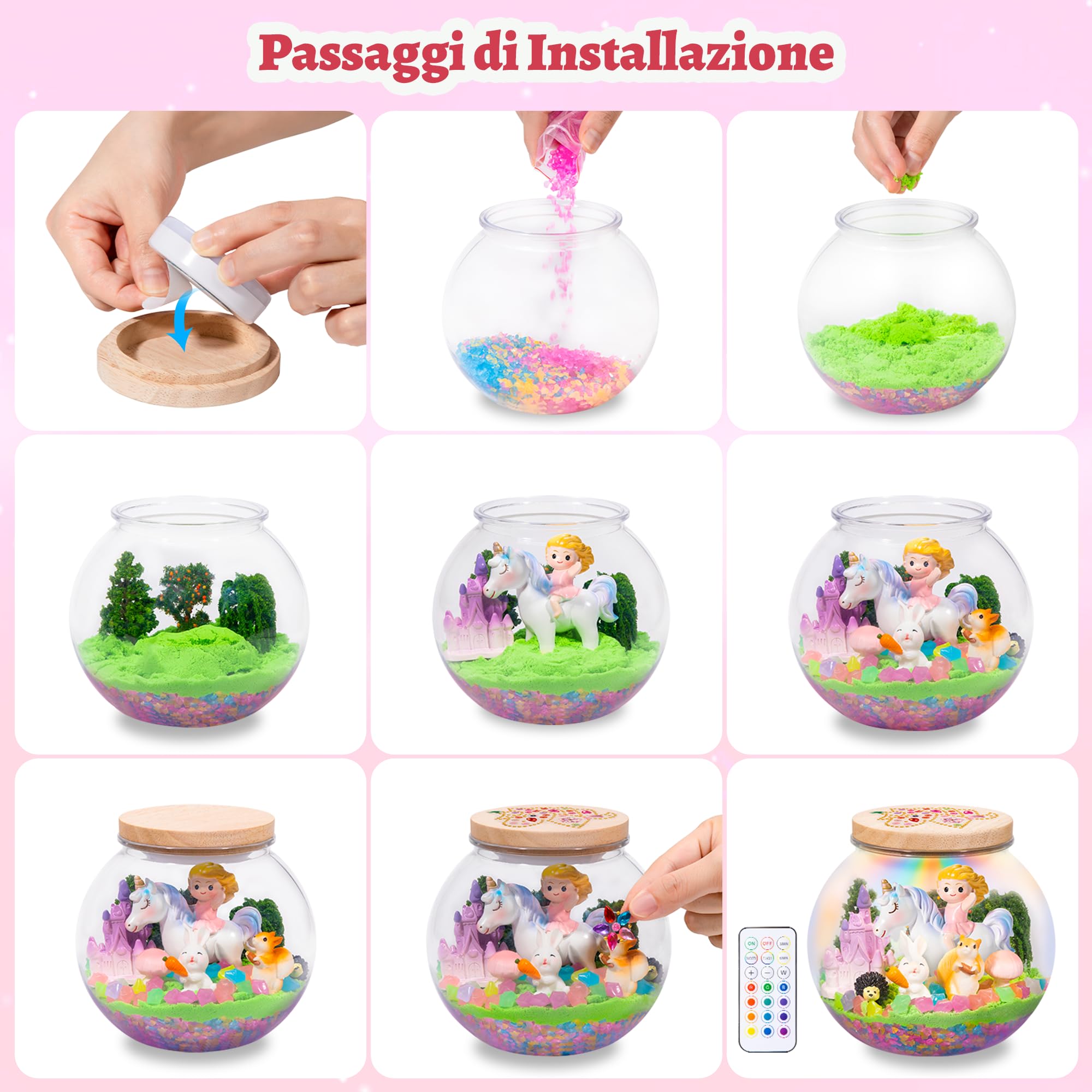 Regalo Unicorno per Bambina - Giochi per Bambina - Kit terrario Unicorno per Ragazza - Luce notturna LED ricaricabile - Giocattoli e Regali compleanno per bambine di 4, 5, 6, 7, 8, 9, 10 anni
