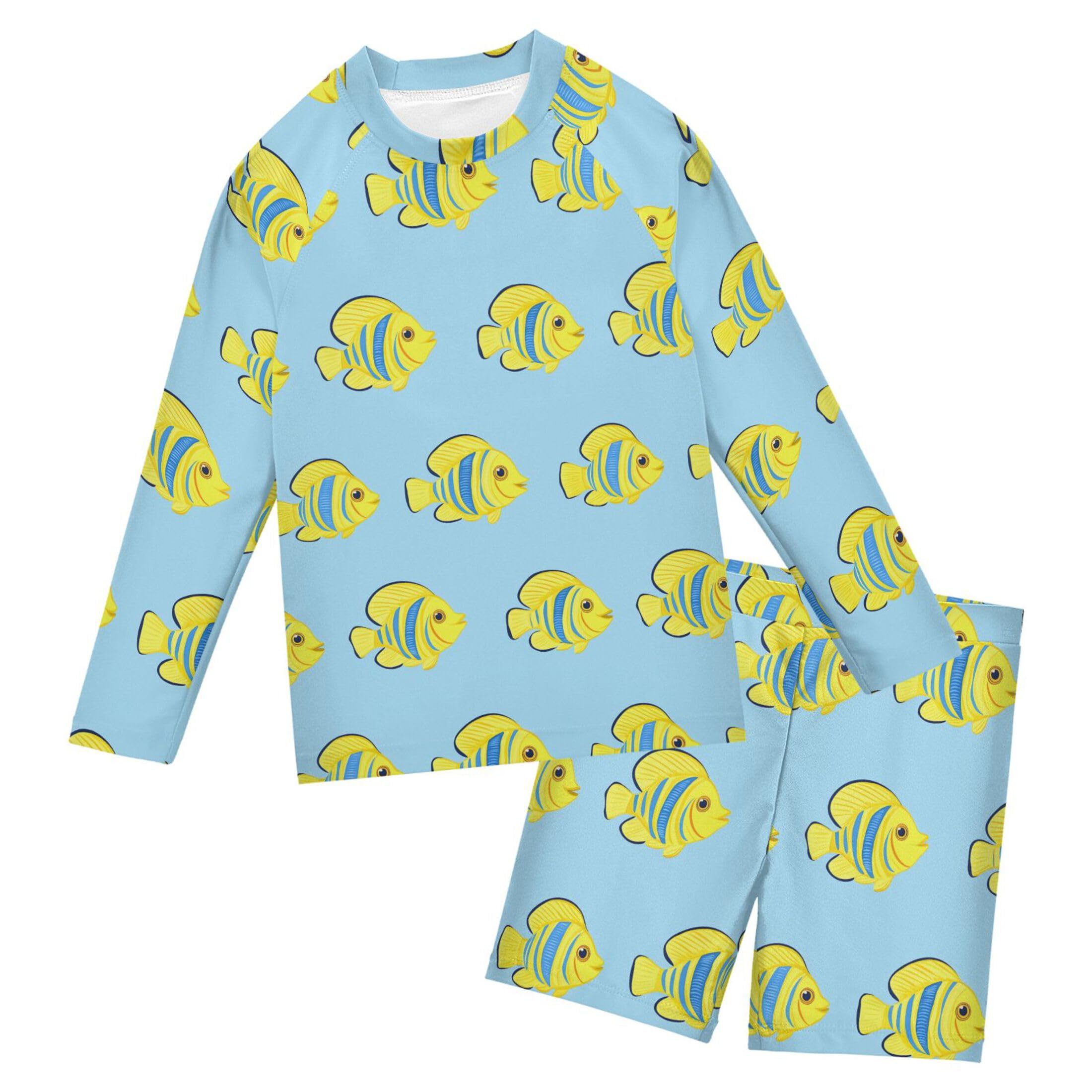 Cute Fish Baby Boys' Toddler Long Sleeved Rashguard Swim Bathing Suit Set B0404671