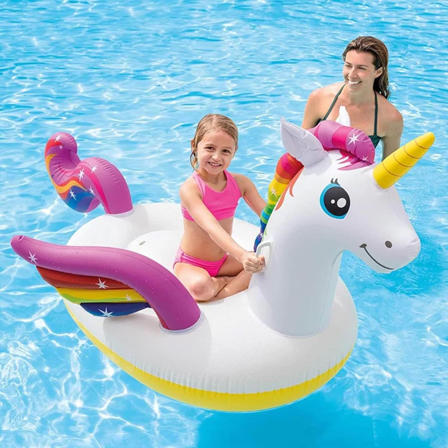 INTEX Enchanted Unicorn Inflatable Pool Float: Animal Pool Toy for Kids – 2 Heavy-Duty Handles – 88lb Weight Capacity – 89" x 68" – for Ages 3+