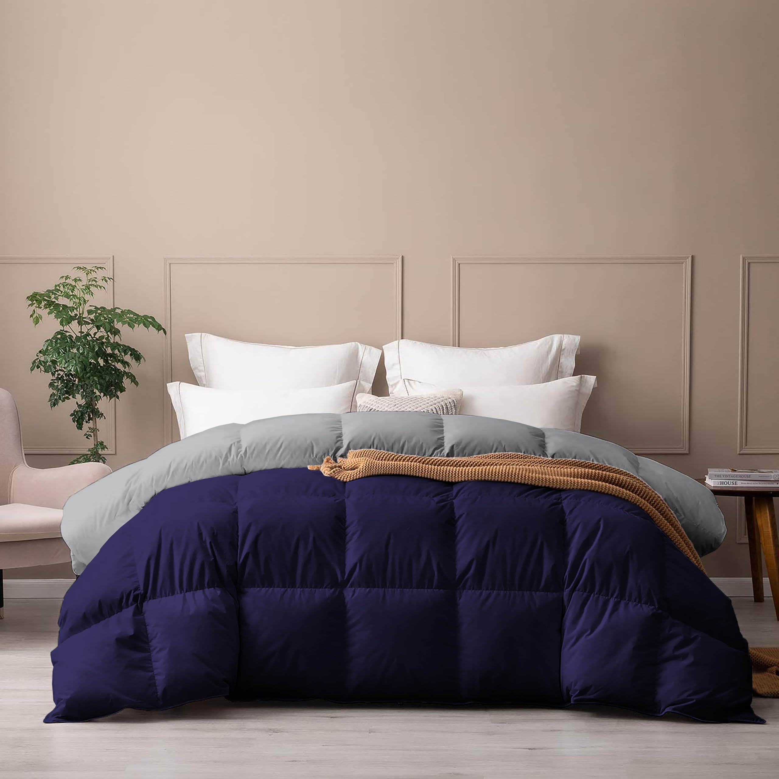 PURE ECO Reversible Comforter King Size - Soft Microfiber 300 GSM Comforter for Winter - Soft & Luxury Design Duvet/Blanket King Size (90"X106") - Navy Blue/Silver Grey Color-image-9