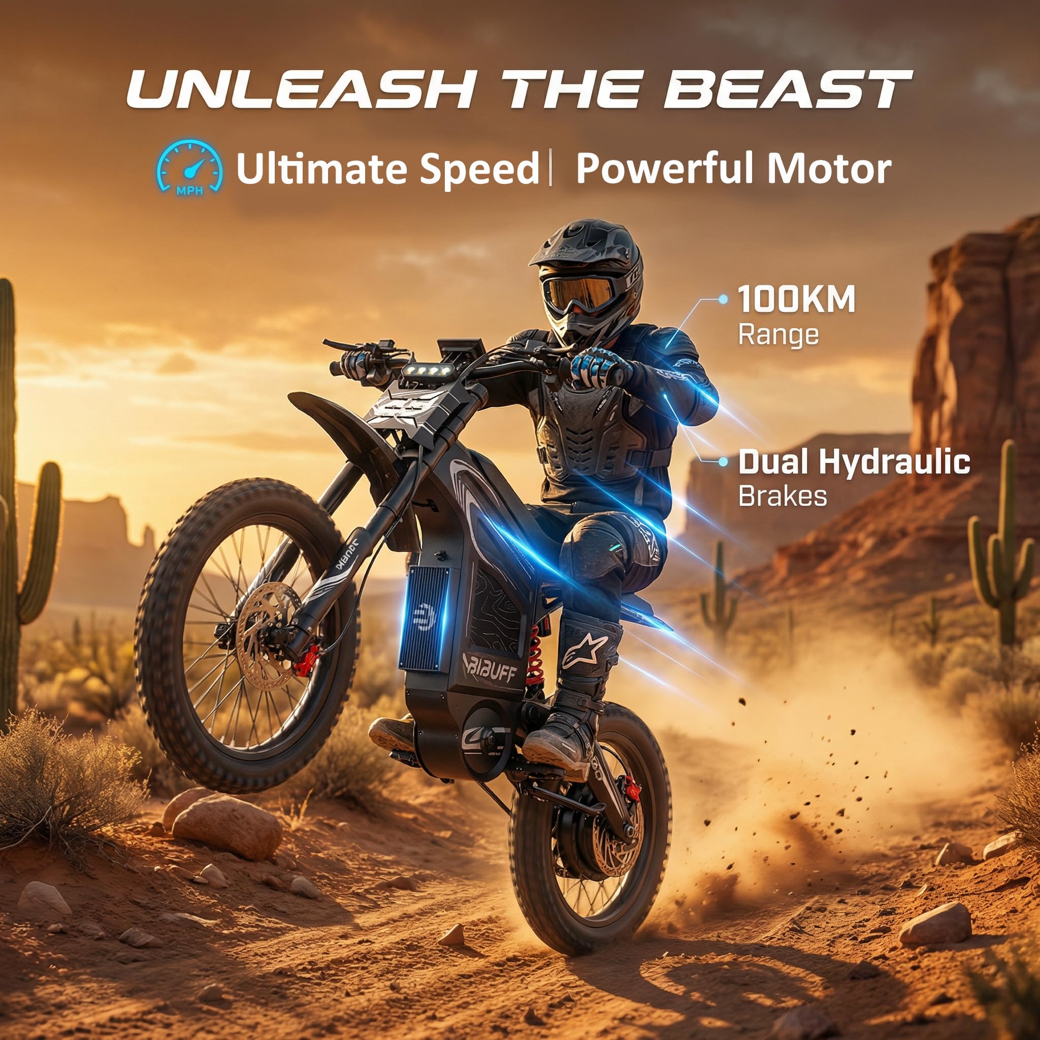 GT600 Bicicleta Eléctrica para Hombre, Moto Eléctrica para Adultos con Batería de 72V 30Ah, Neumático Todo Terreno de 19" /17", Frenos Hidráulicos Motocross Eléctricos, Hasta 100 km