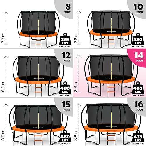 Vista 68 de JoyBerri Trampolín para exteriores - Cama elástica recreativa certificada ASTM, 8 pies, 10 pies, 12 pies, 14 pies, 15 pies, 16 pies, trampolín Negro